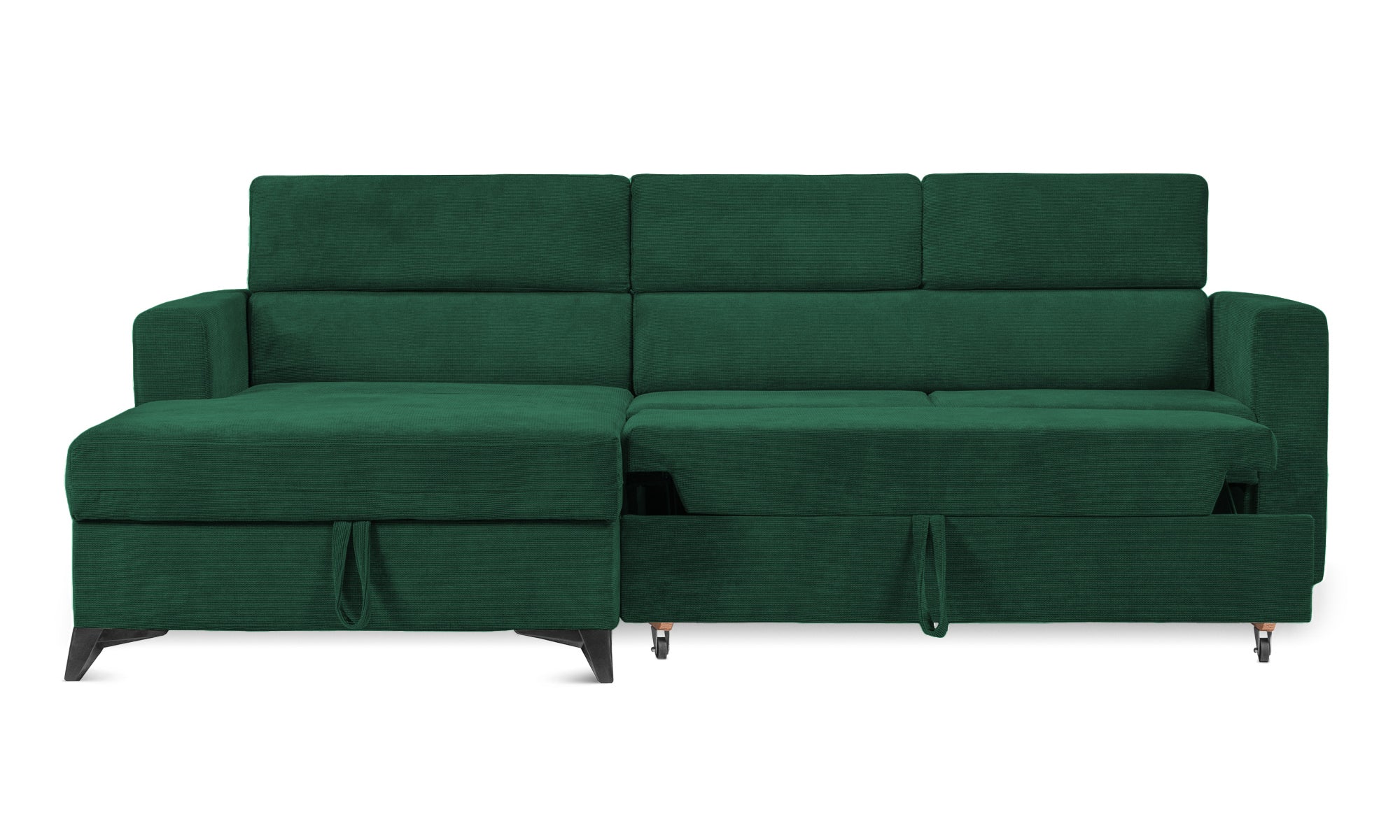 Colțar Extensibil MIZZONI, cu lada depozitare, variante stânga/dreapta, tetiere reglabile, 250 x 175 x 94 cm #color_Verde-Run-Again