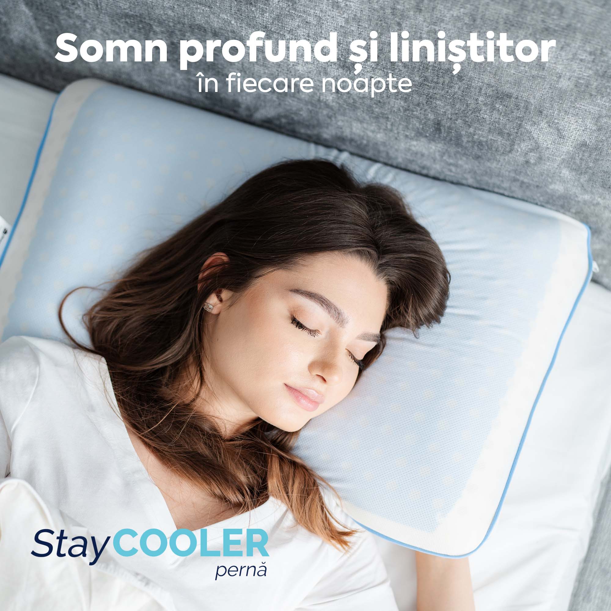 Pernă Stay Cooler, din spumă cu memorie Viscolex cu efect de răcire, husă detașabilă cu efect de ventilație al aerului, 60x40x15 cm
