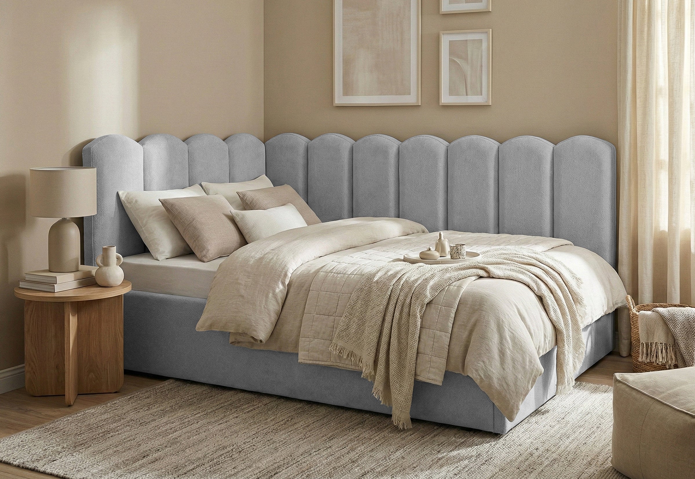 Pat Tapițat Princess de colț, cu somieră rabatabilă și ladă depozitare, #color_Gri-Cenusiu-Mystery