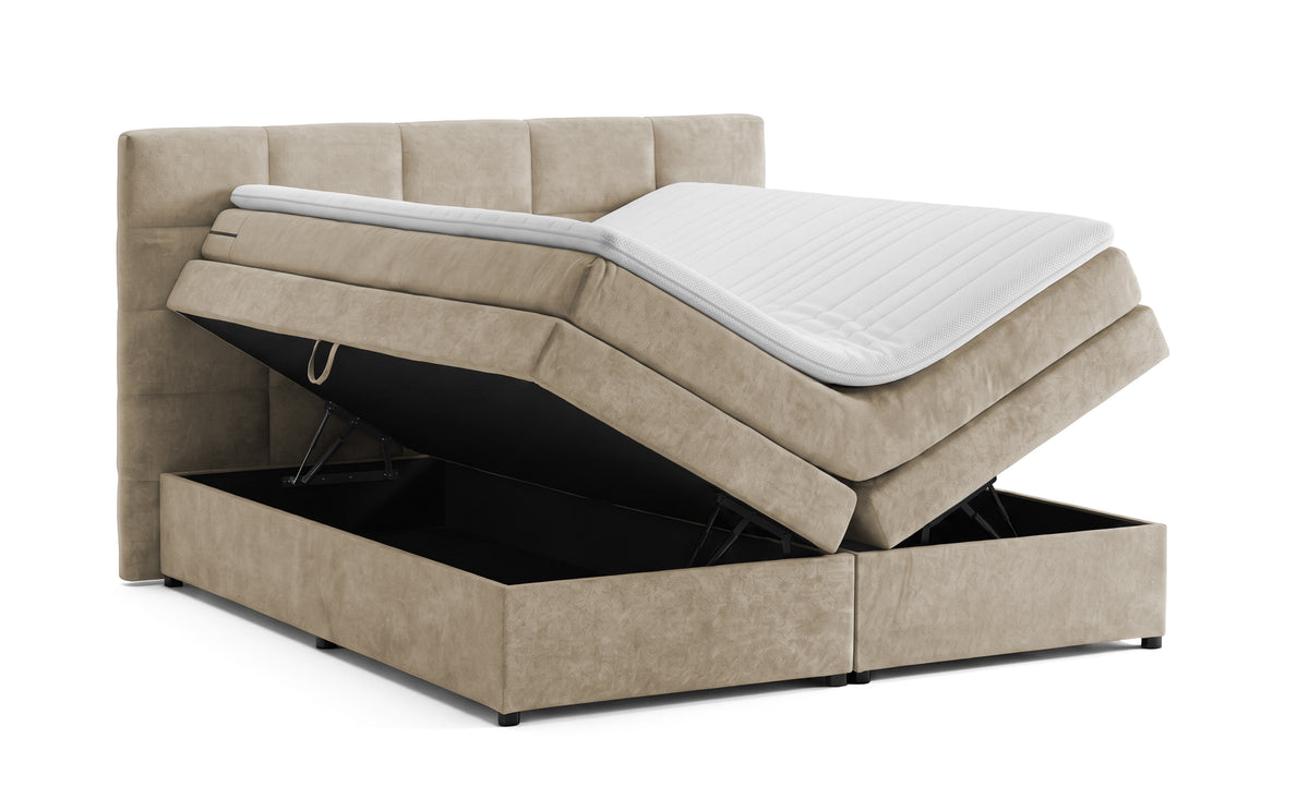 Pat Boxspring Gibson, cu lada de depozitare, Bej, Prestigehome.ro, Prestige, #Color_Bej-Enjoy