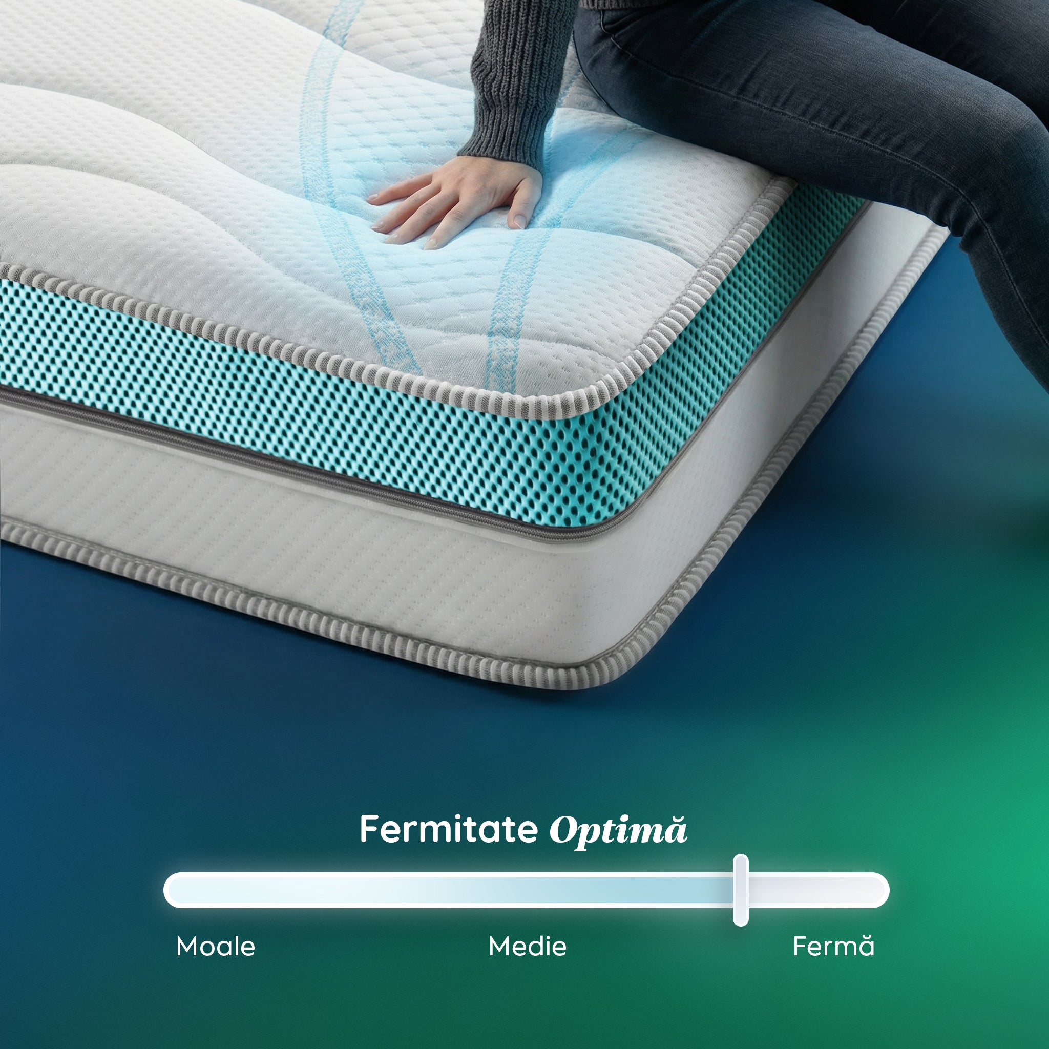 Saltea Ideal Sleep COOLTECH ALOE VERA DUAL, spumă poliuretanică durabilă, spumă High Resilience, husă CoolTech, superortopedică, Grosime 23 cm