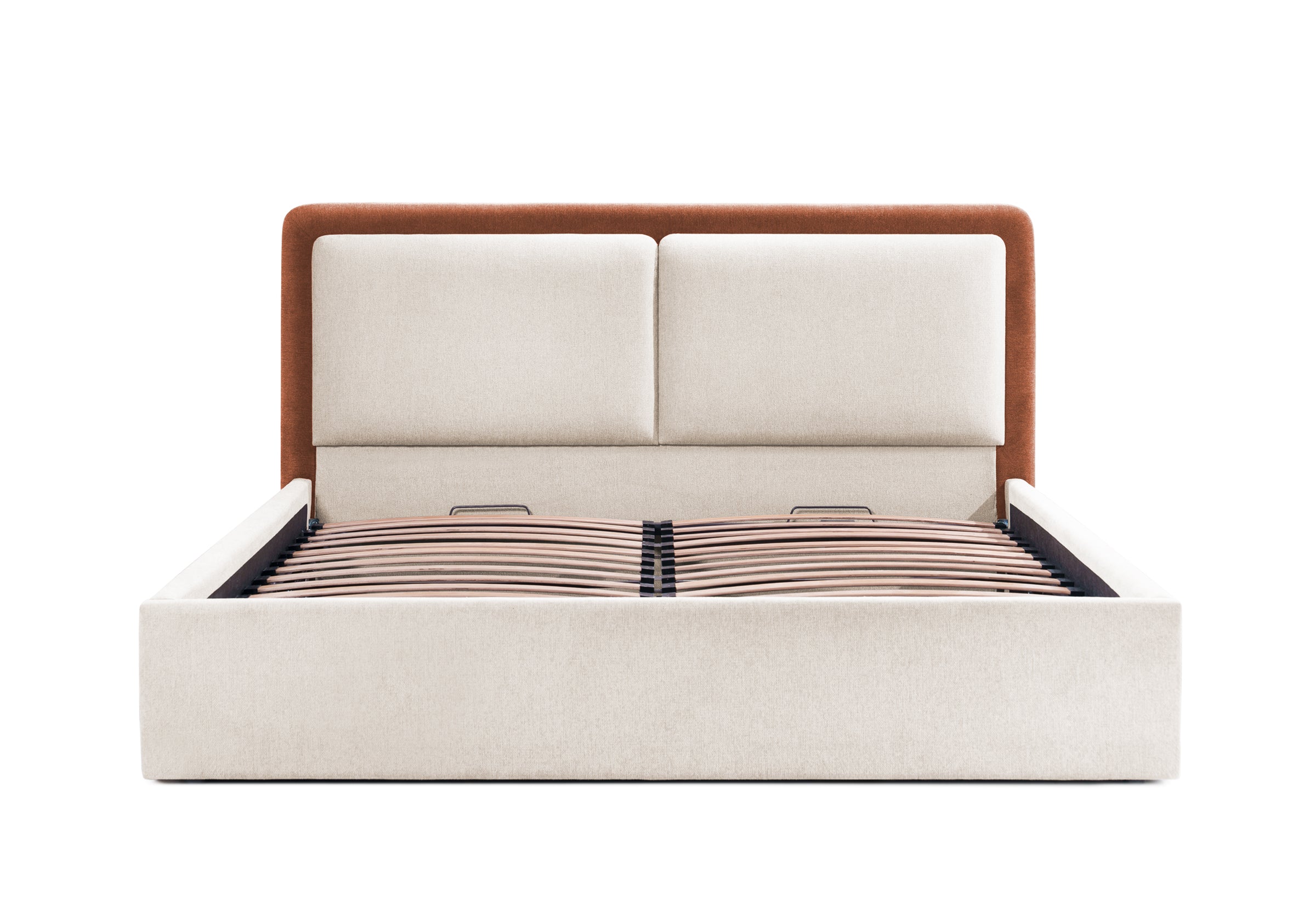 Pat Tapițat PIEMONTE, cu somieră rabatabilă și ladă de depozitare, #color_loft-rust-crem