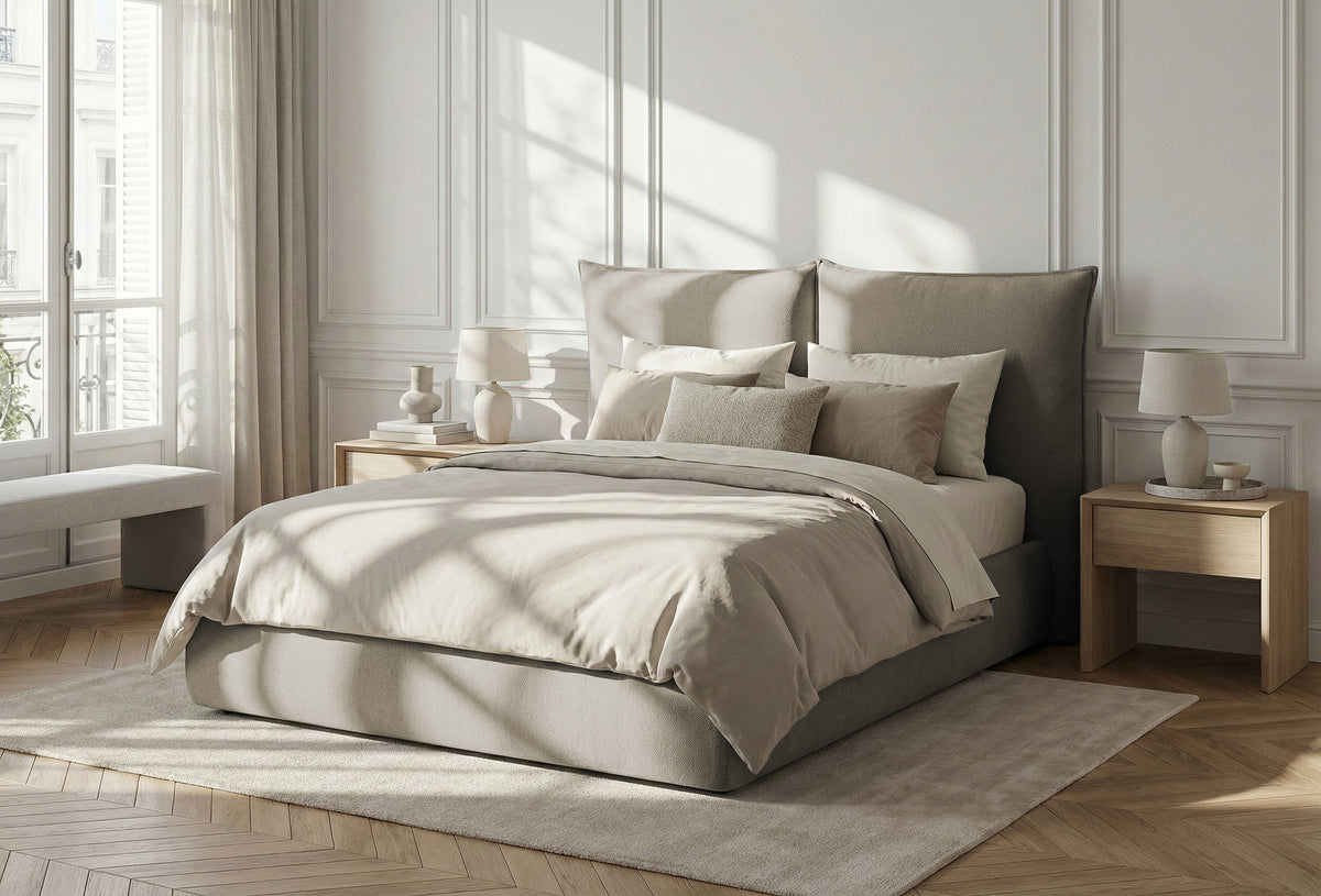 Pat Tapițat Rossi, cu somieră fixă și tăblie înaltă, gri inchis, #color_Gri-Piatra-Loft