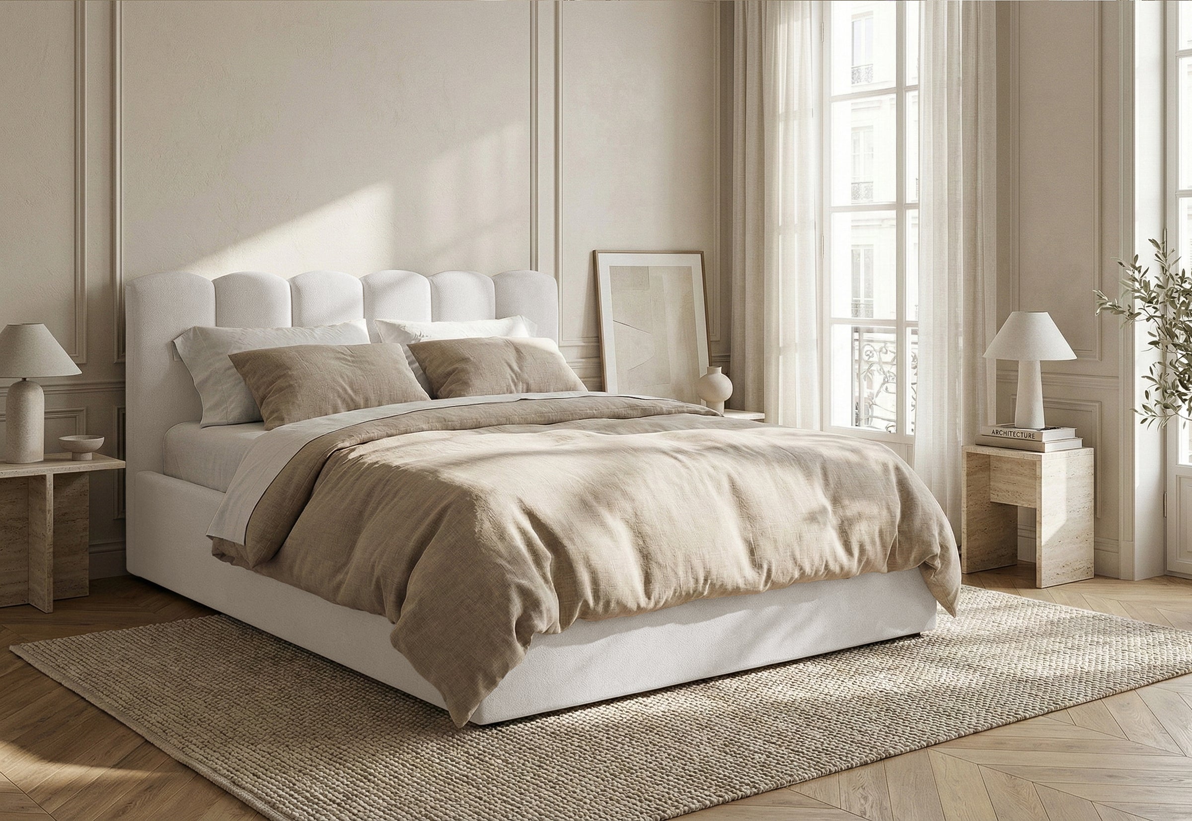 Pat Tapițat PRINCESS, cu somieră rabatabilă și ladă de depozitare, #color_Ivoar-Mystery