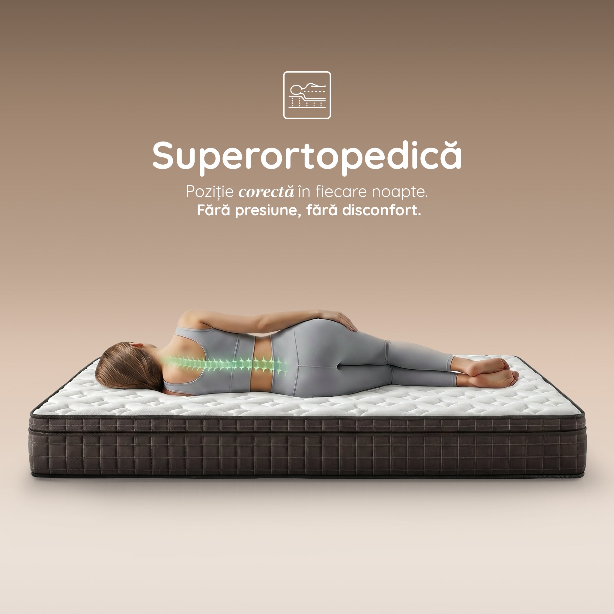 ZERO GRAVITY, 7 zone de confort, Arcuri Individuale, spumă poliuretanică elastică, spumă cu memorie, husă cu efect antialergic, superortopedică, Grosime 27 cm  - Prestige Home 