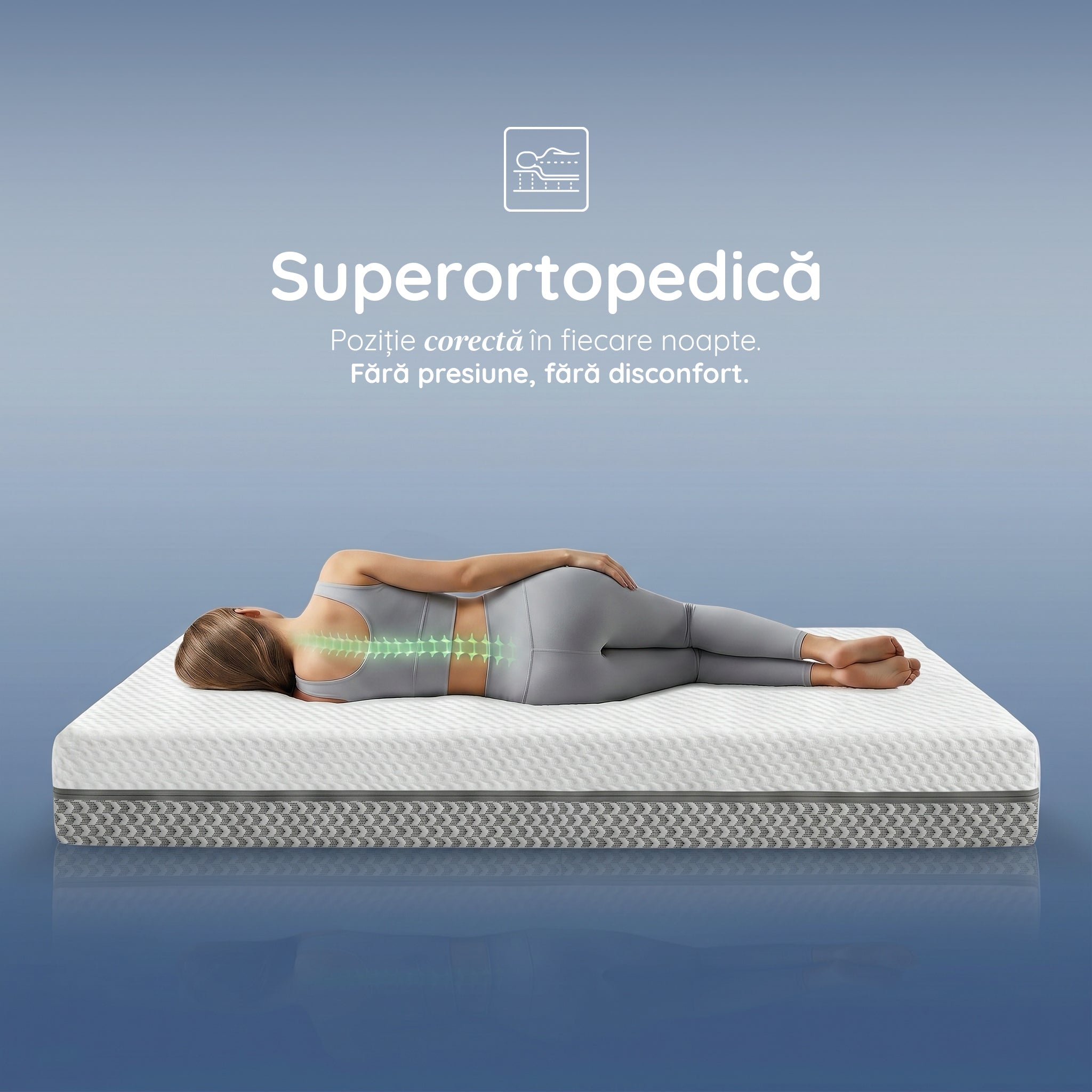 Saltea Ideal Sleep PERFECT COMFORT 4 in 1, spumă poliuretanica de susținere, spumă High Resilience, spumă cu memorie, husă detașabilă și lavabilă, superortopedică, Grosime 22 cm