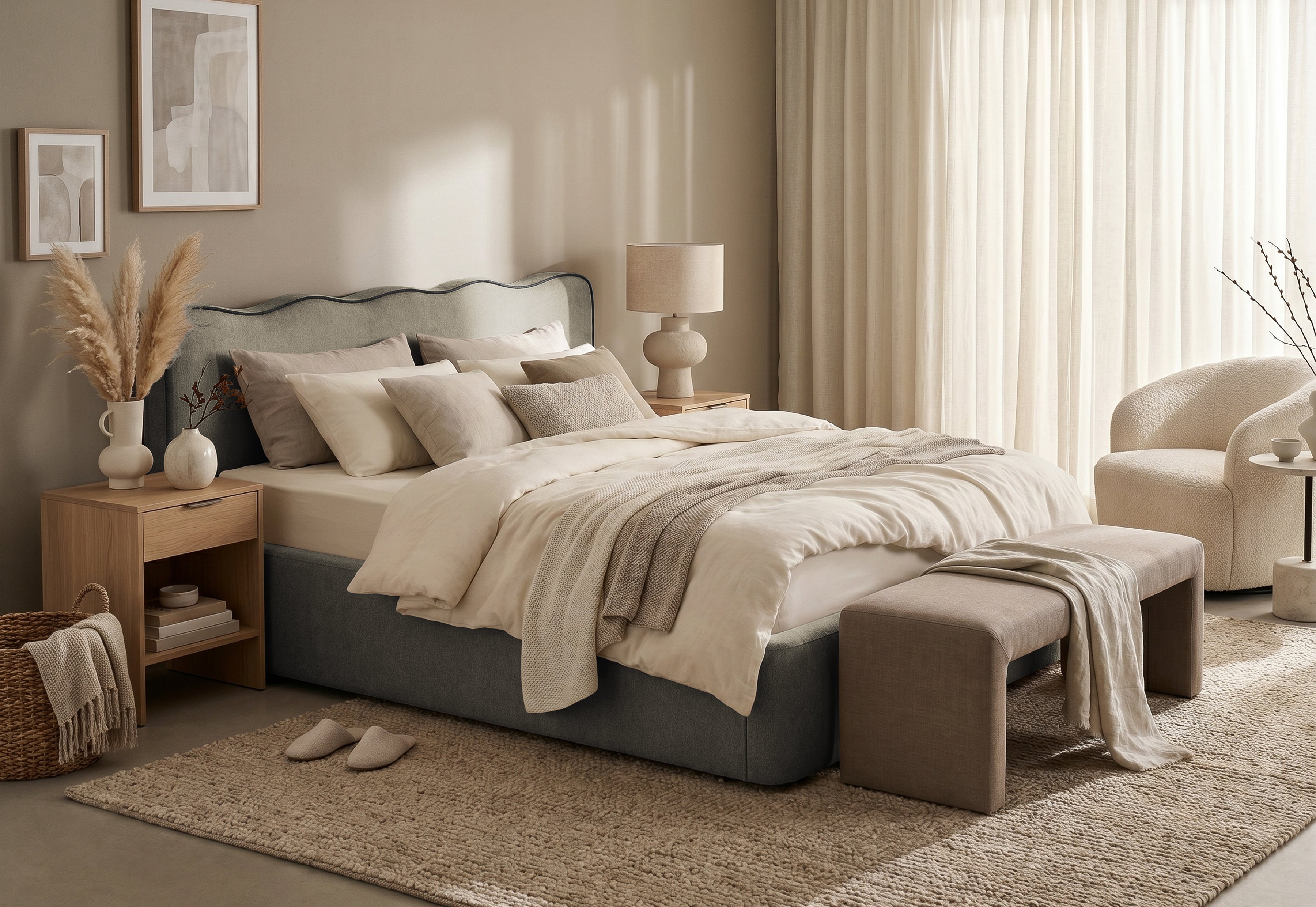 Pat Tapițat KESINGTON, cu somieră rabatabilă și ladă de depozitare, #color_Gri-Inchis-Loft