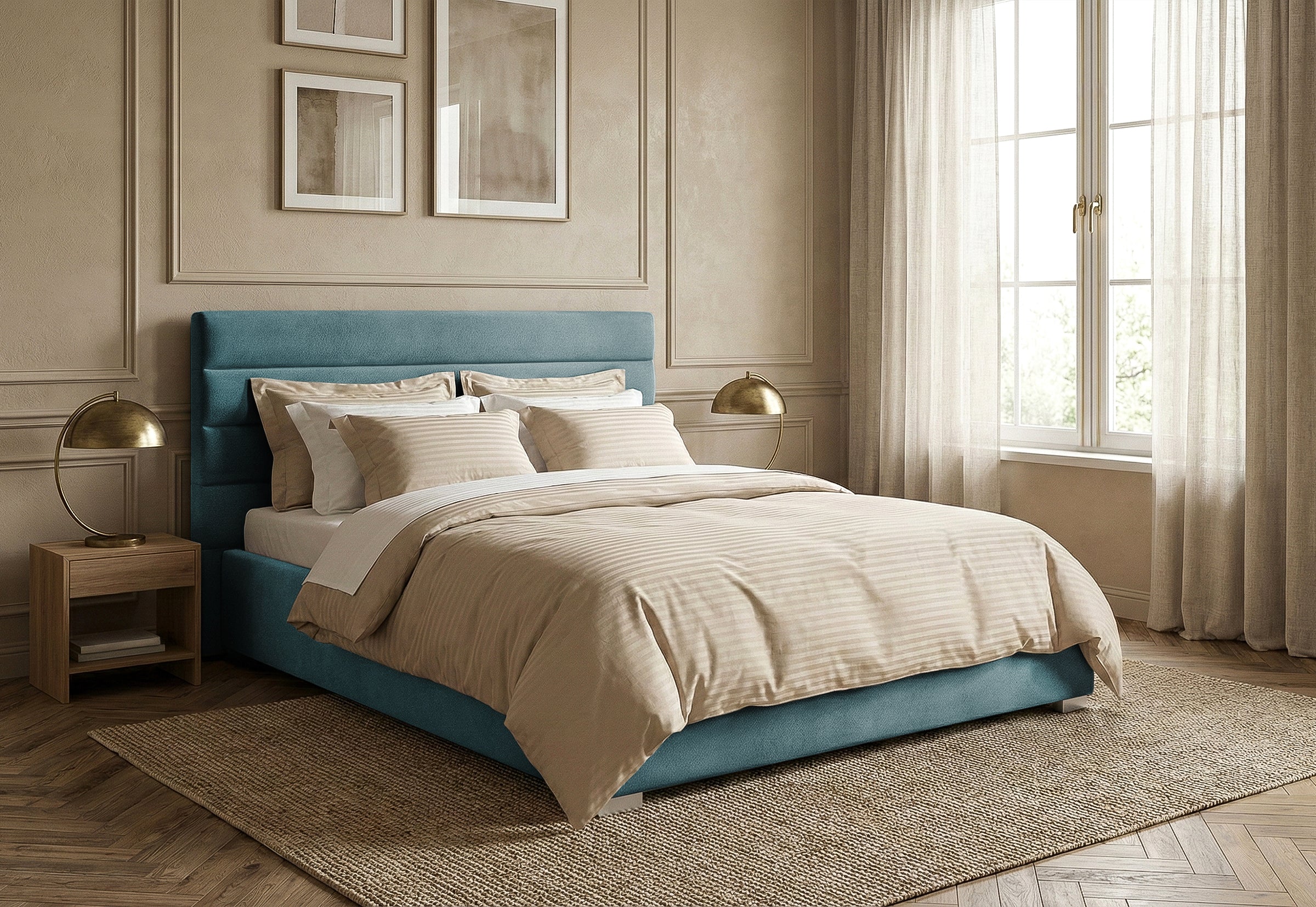 Pat Tapițat DIESIS , cu somieră rabatabilă și ladă de depozitare, #color_Albastru-Deschis-Mystery