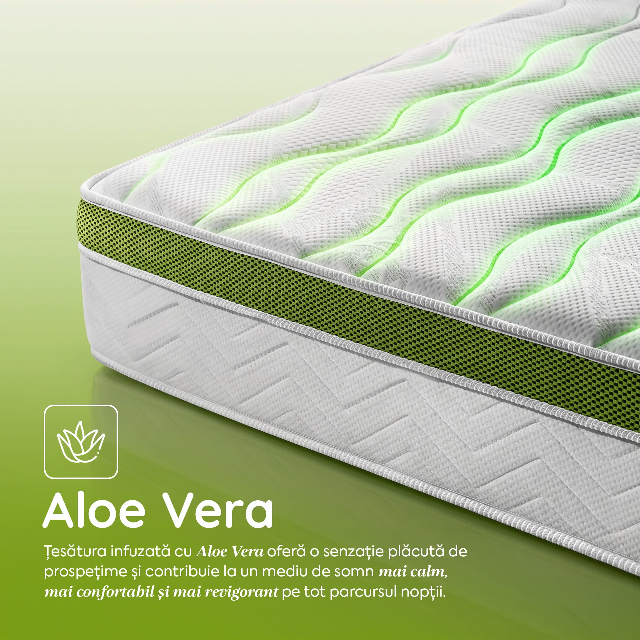 Saltea Ideal Sleep ALOE VERA AIRFLOW MEMORY, Arcuri Bonell, spumă poliuretanică elastică, spumă cu memorie, husă cu aerisire optimă, superortopedică, Grosime 30 cm