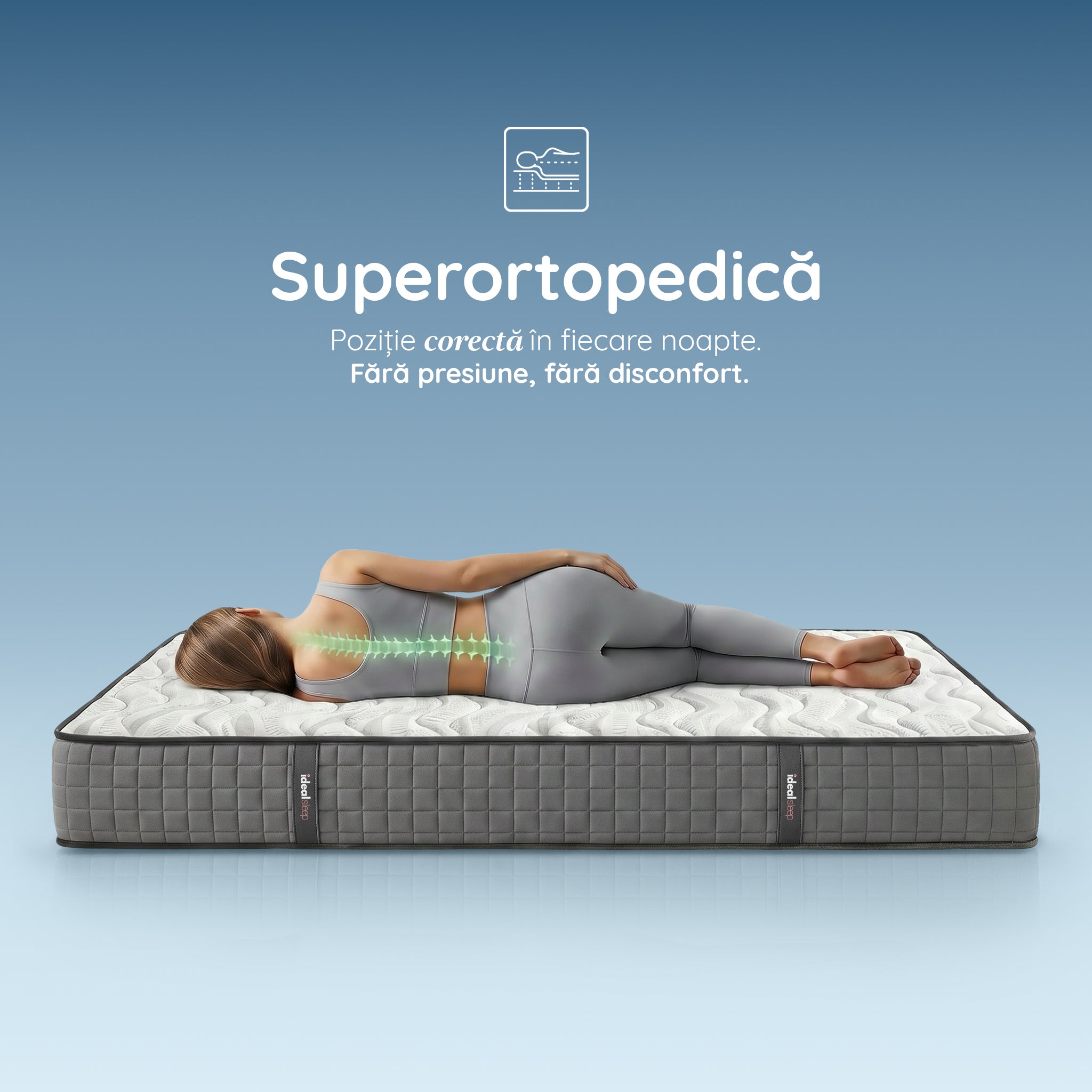 Saltea Ideal Sleep WAVE POCKET, Arcuri individuale, spumă poliuretanică în straturi, superortopedică, Grosime 25 cm