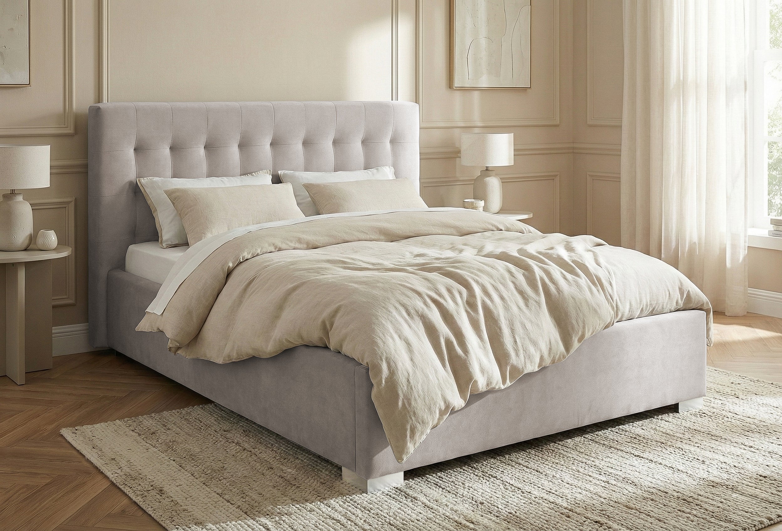 Pat Tapitat Strasbourg, cu Lada Rabatabil, Velur-Menta, Prestigehome.ro, Prestige, #Color_swing-bej