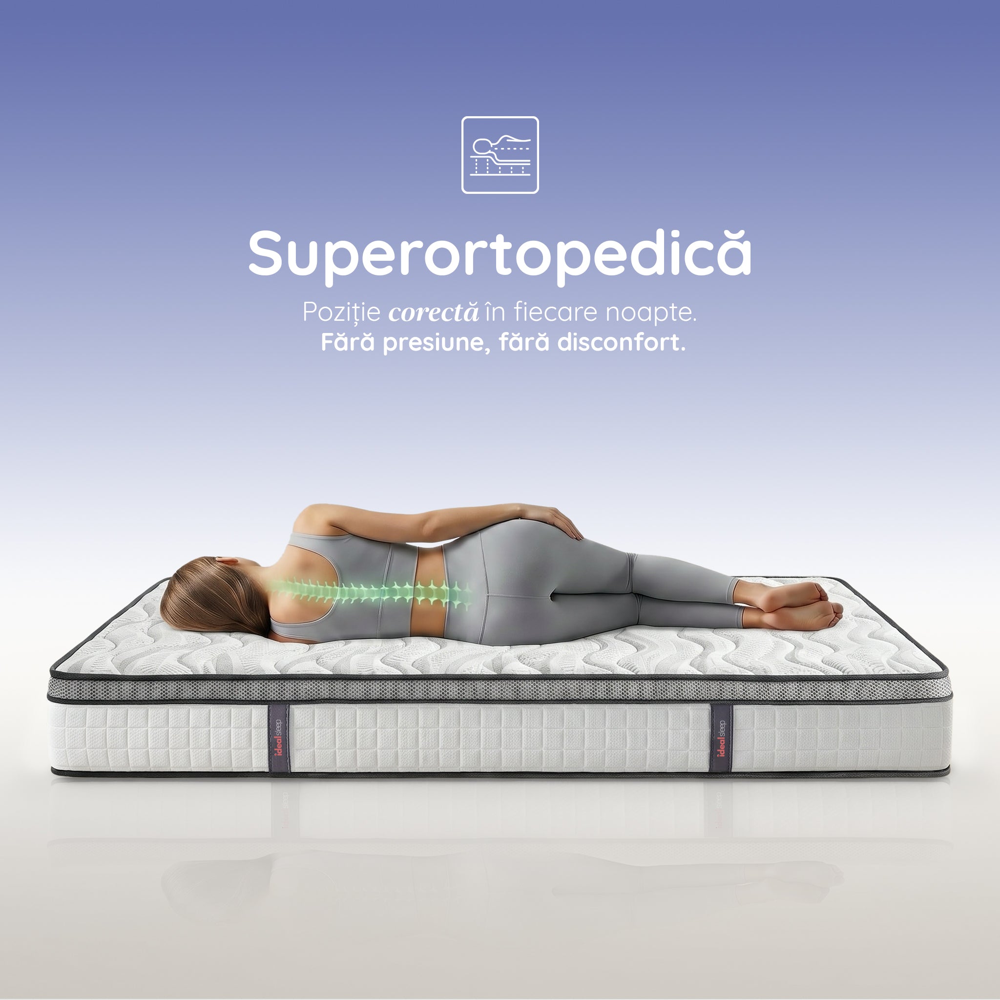 Saltea Ideal Sleep DREAM MEMORY, Arcuri Bonell, spumă poliuretanică fermă, spumă cu memorie, superortopedică, Grosime 26 cm