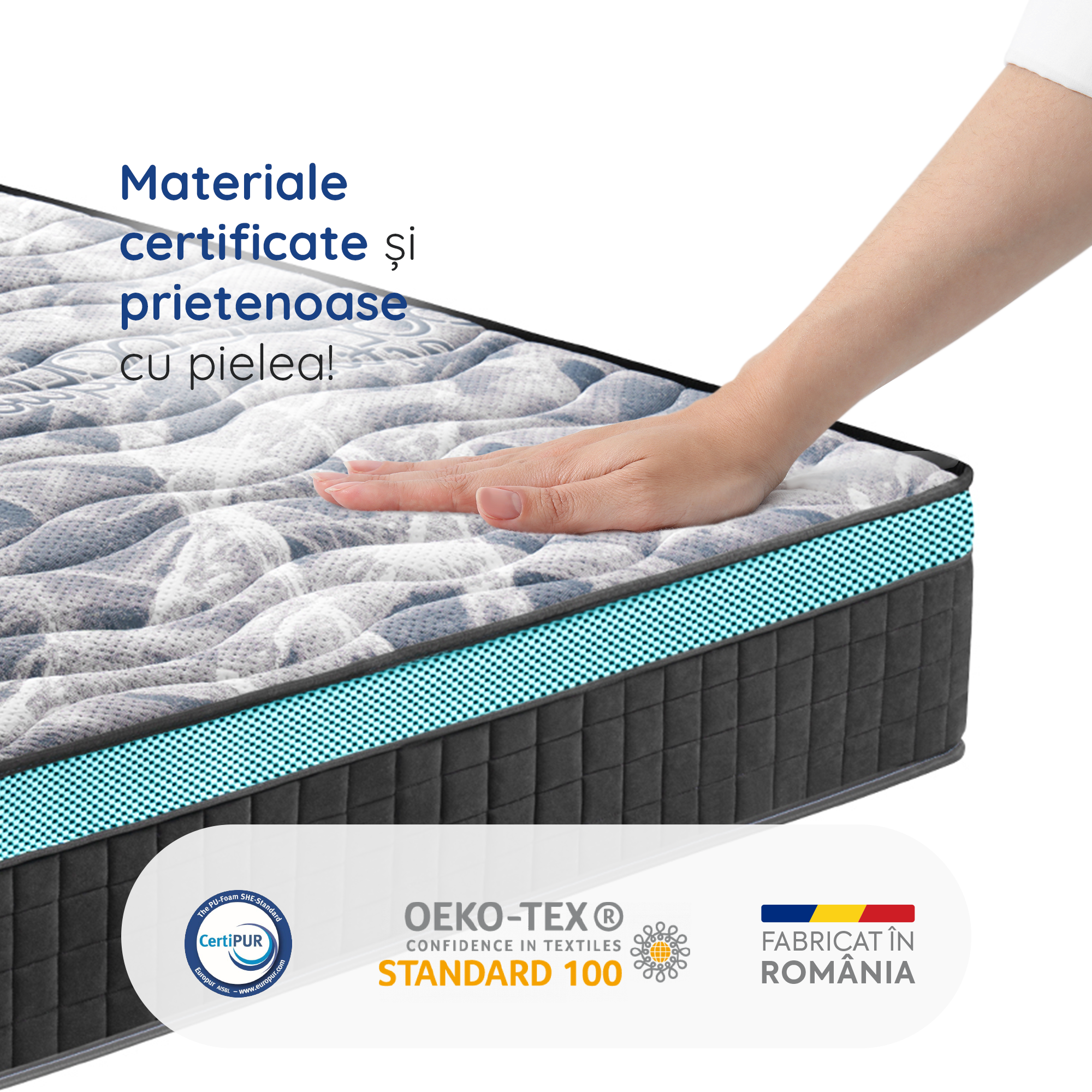 Saltea Ideal Sleep COOL MEMORY GEL POCKET 5 Zone, Arcuri individuale, spumă poliuretanica elastică, spumă cu memorie cu gel de răcire, husă CoolActive, superortopedică, Grosime 30 cm