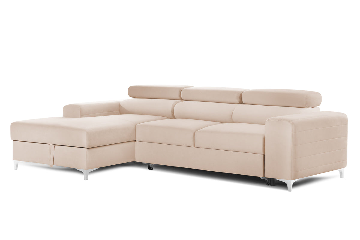 Colțar Extensibil LOFT, cu lada depozitare, tetiere reglabile, 295x170x95 cm, #color_Bej-Velluto