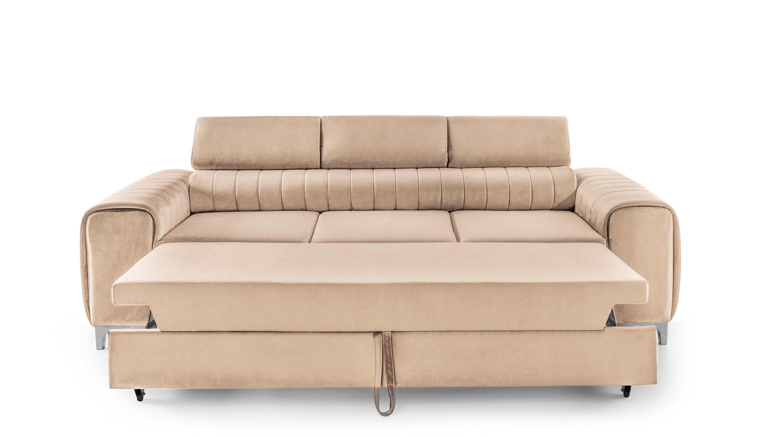 Canapea Extensibilă 3 locuri TIME, cu tetiere reglabile, cu suport lombar, 255x97x94 cm #color_Bej-Velluto