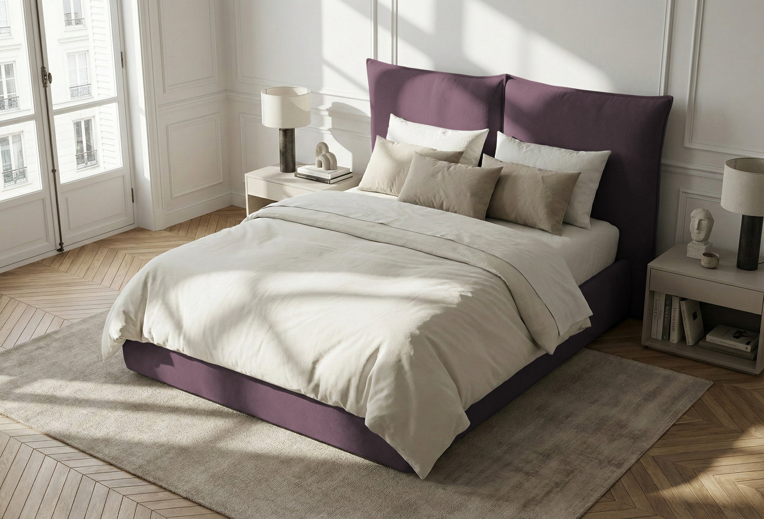 Pat Tapițat Rossi, cu somieră fixă și tăblie înaltă, violet, #color_Violet-Loft