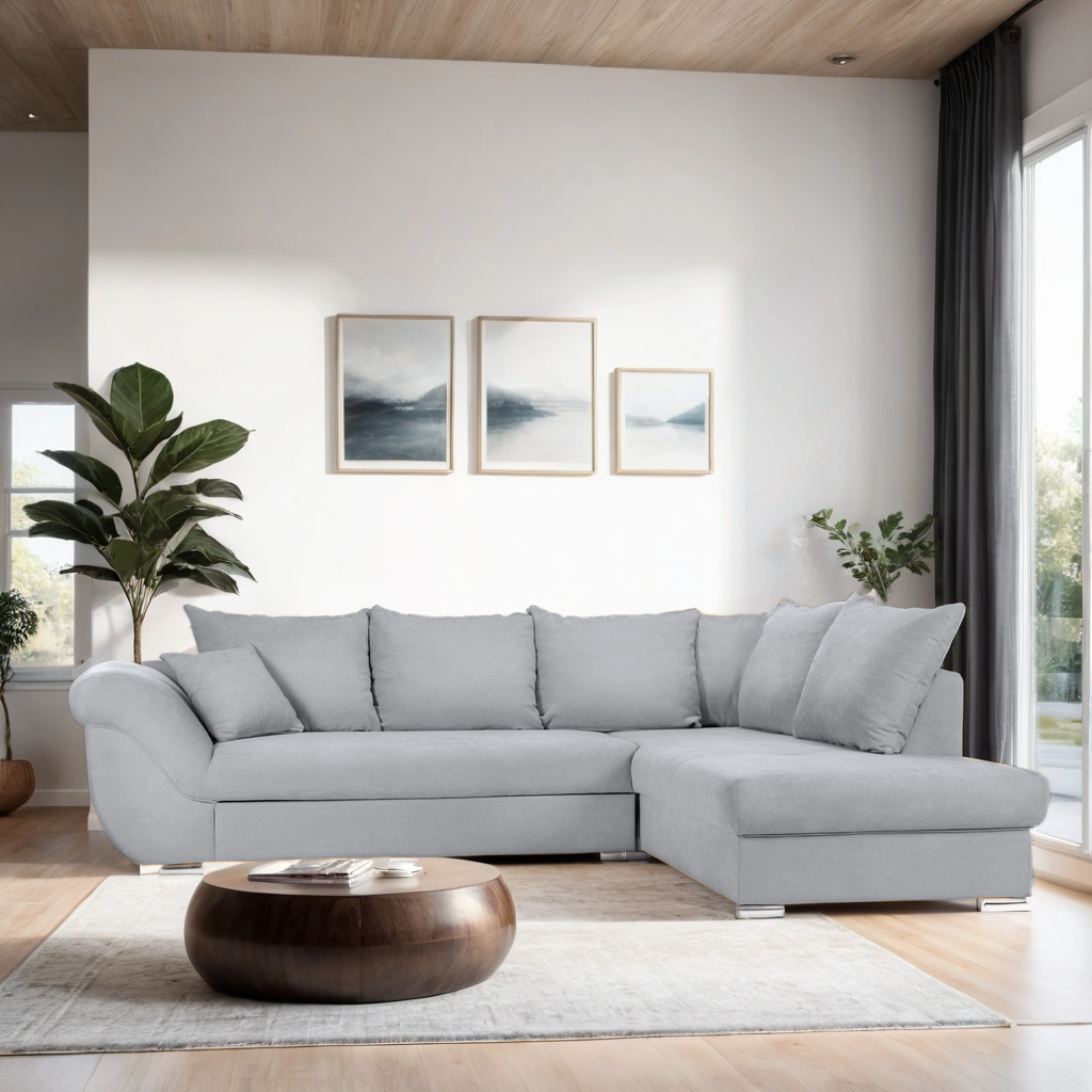 Colțar Extensibil SANTOS, variante stânga/dreapta, 295x215x80 cm, Prestigehome.ro, #color_Gri-deschis-enjoy