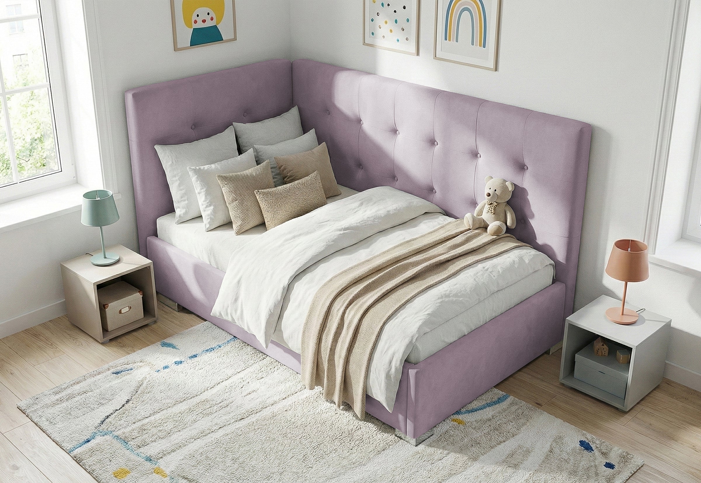 Pat Tapițat Lille de colț, cu somieră rabatabilă și ladă depozitare, #color_Swing-Violet