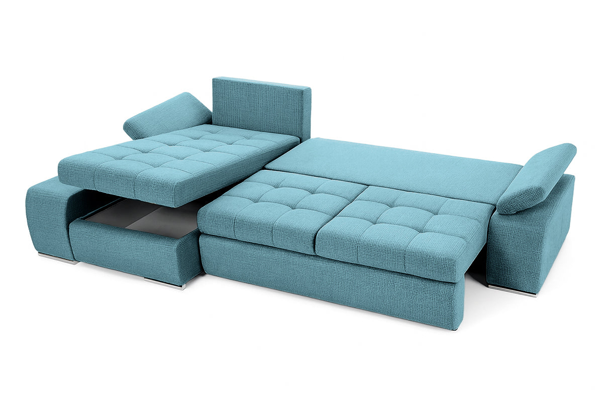Colțar Extensibil VENETIA, cu ladă de depozitare, variante stânga/dreapta 290x170x80 cm, #color_Turcoaz-Memphis