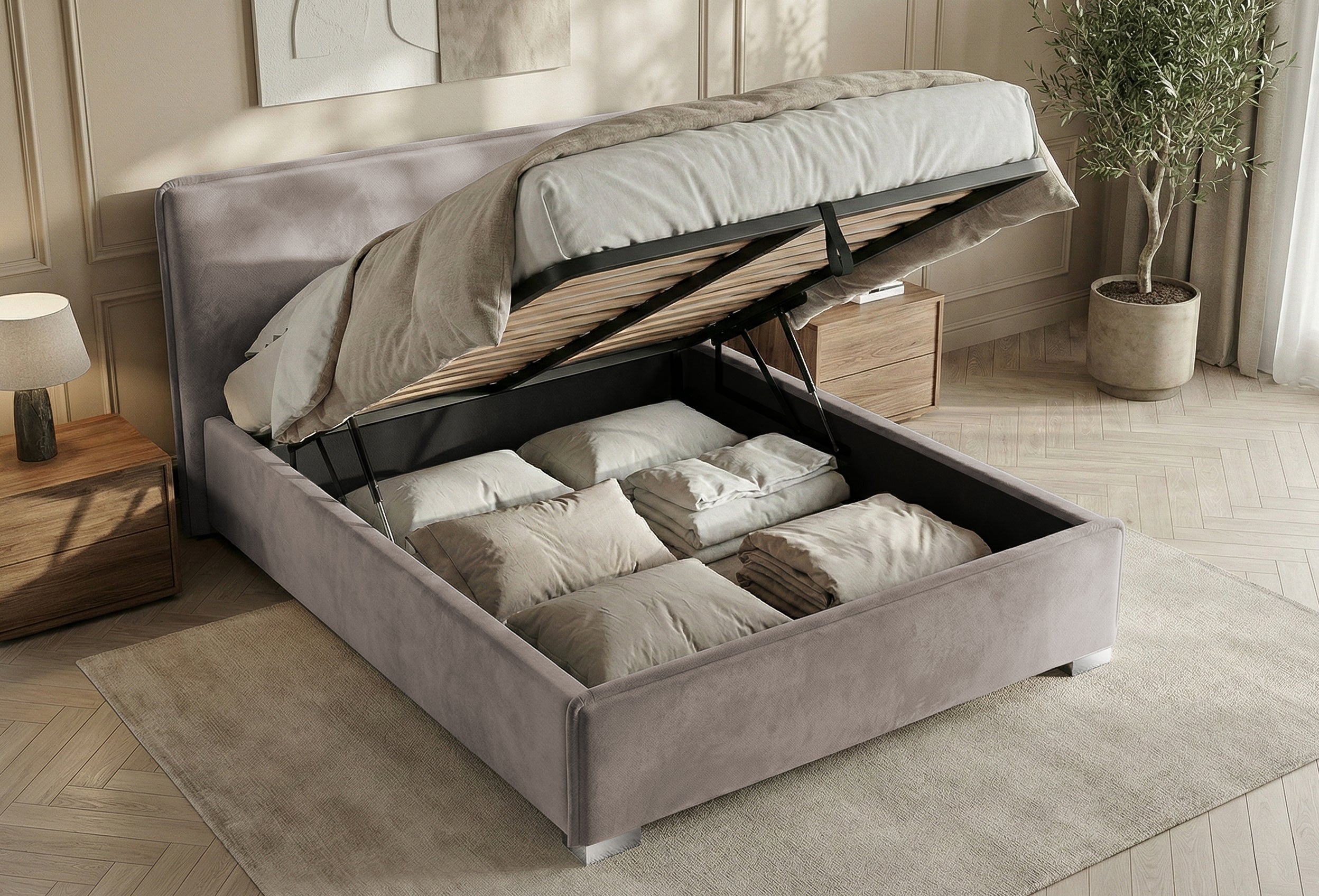 Pat Tapitat Nice, cu Lada Rabatabil, Prestigehome.ro, Prestige, #Color_swing-bej