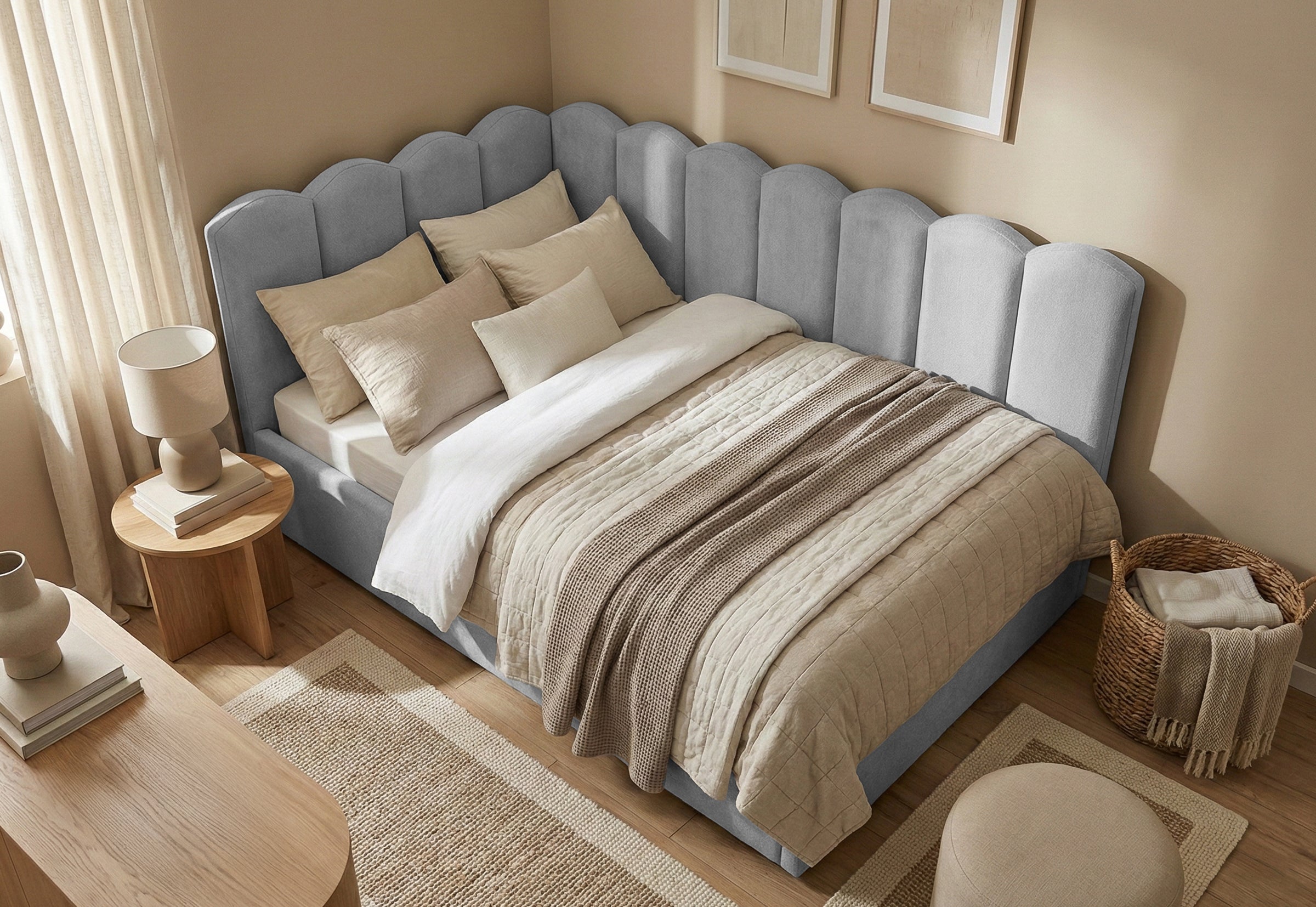 Pat Tapițat Princess de colț, cu somieră rabatabilă și ladă depozitare, #color_Gri-Cenusiu-Mystery