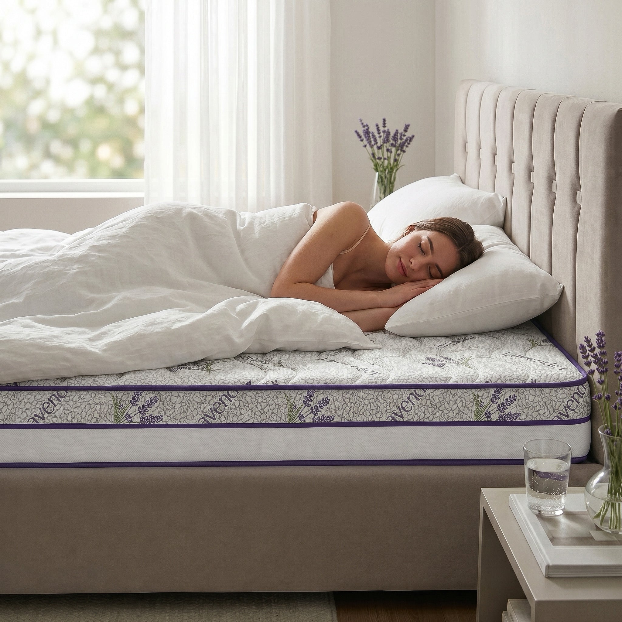 Saltea LAVENDER AIR HYGENE THERAPY,  husă detașabilă, superortopedică, cu spumă poliuretanică și arcuri, Grosime 25 cm - Prestige Home