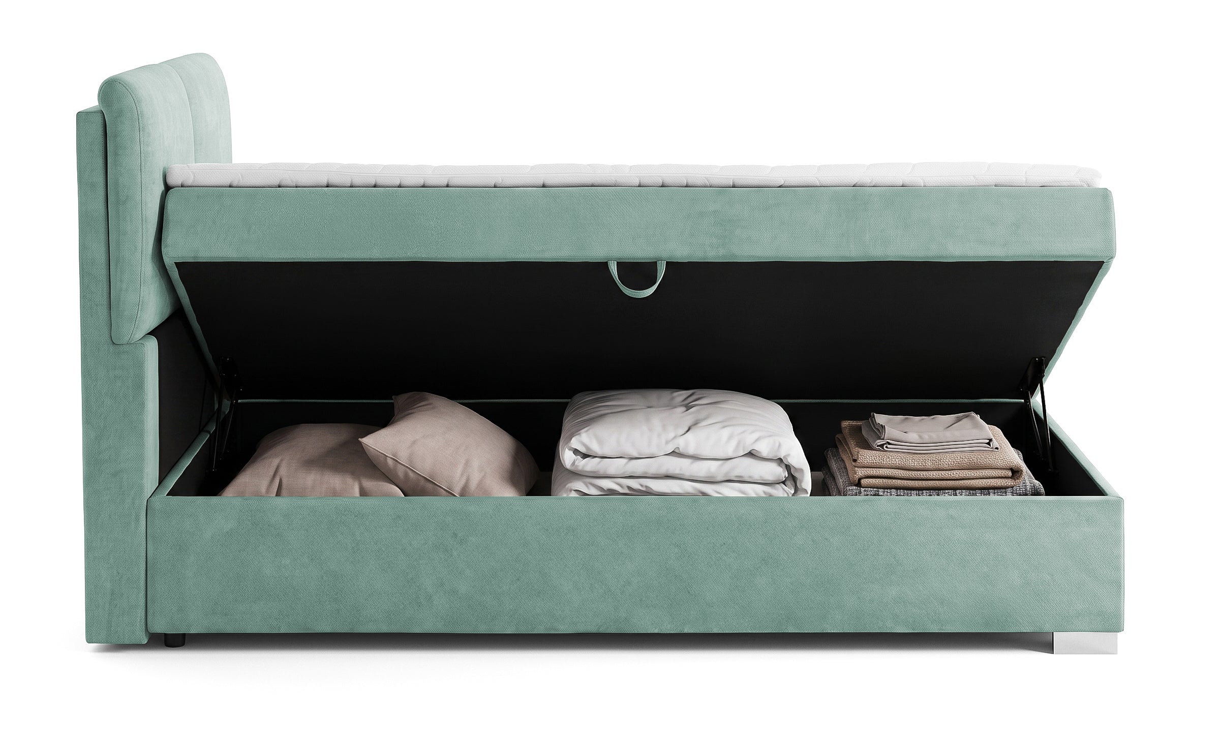 Pat Tapitat Charlotte, cu lada de depozitare, Gri, Prestigehome.ro, Prestige, #Color_menta-enjoy
