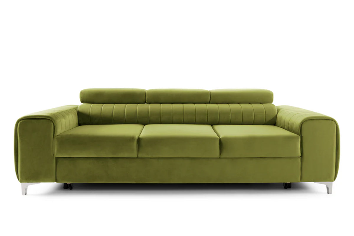 Canapea Extensibilă 3 locuri TIME, cu tetiere reglabile, cu suport lombar, 255x97x94 cm #color_Verde-Olive-Velluto