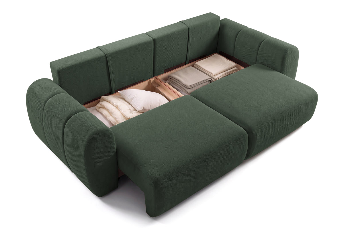 Canapea Extensibilă 3 locuri VERSA, cu 2 lăzi depozitare, 260x110x85 cm, #color_Verde-Inchis-Loft