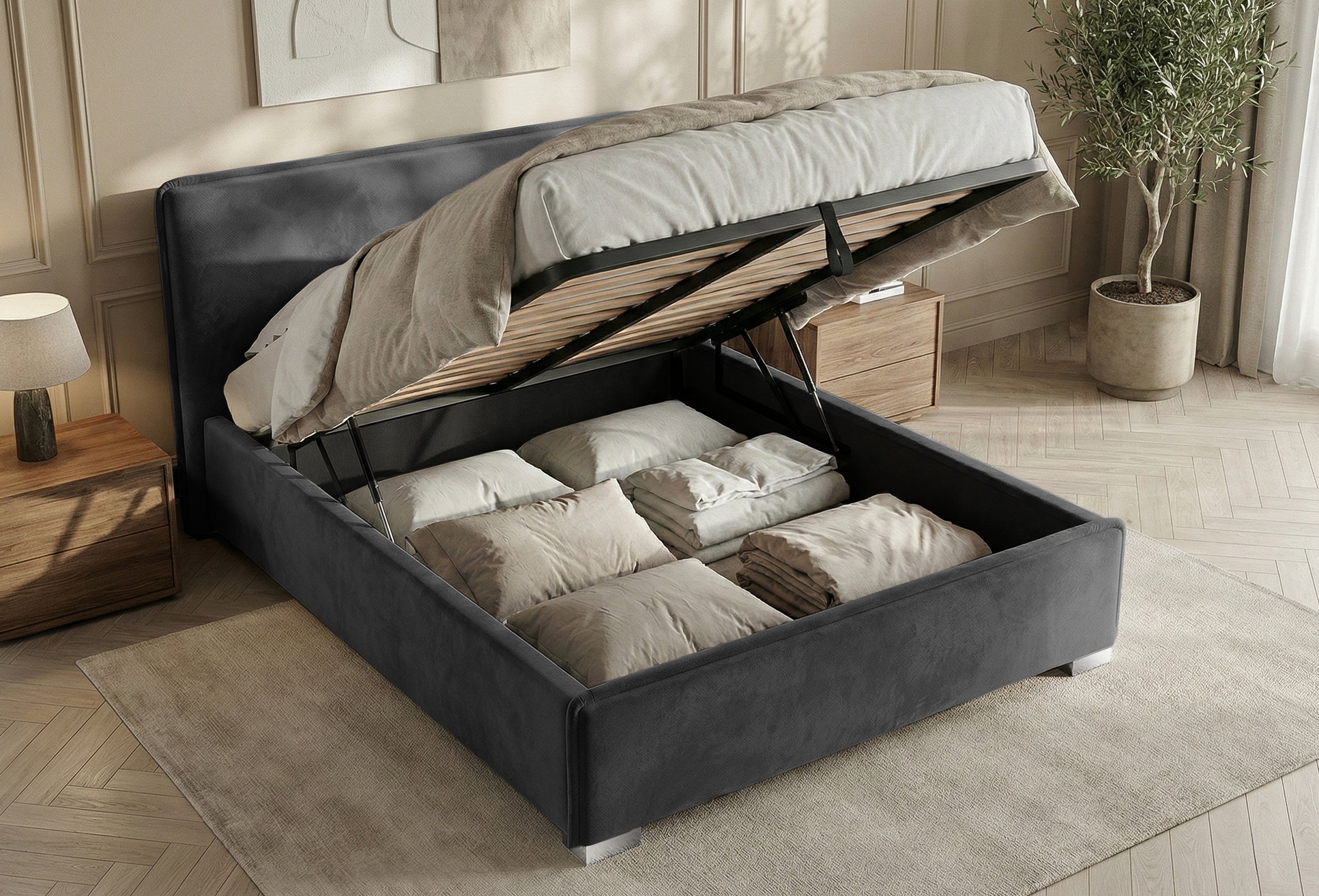 Pat Tapitat Nice, cu Lada Rabatabil, Velur-Verde-Smarald, Prestigehome.ro, Prestige, #Color_swing-antracit