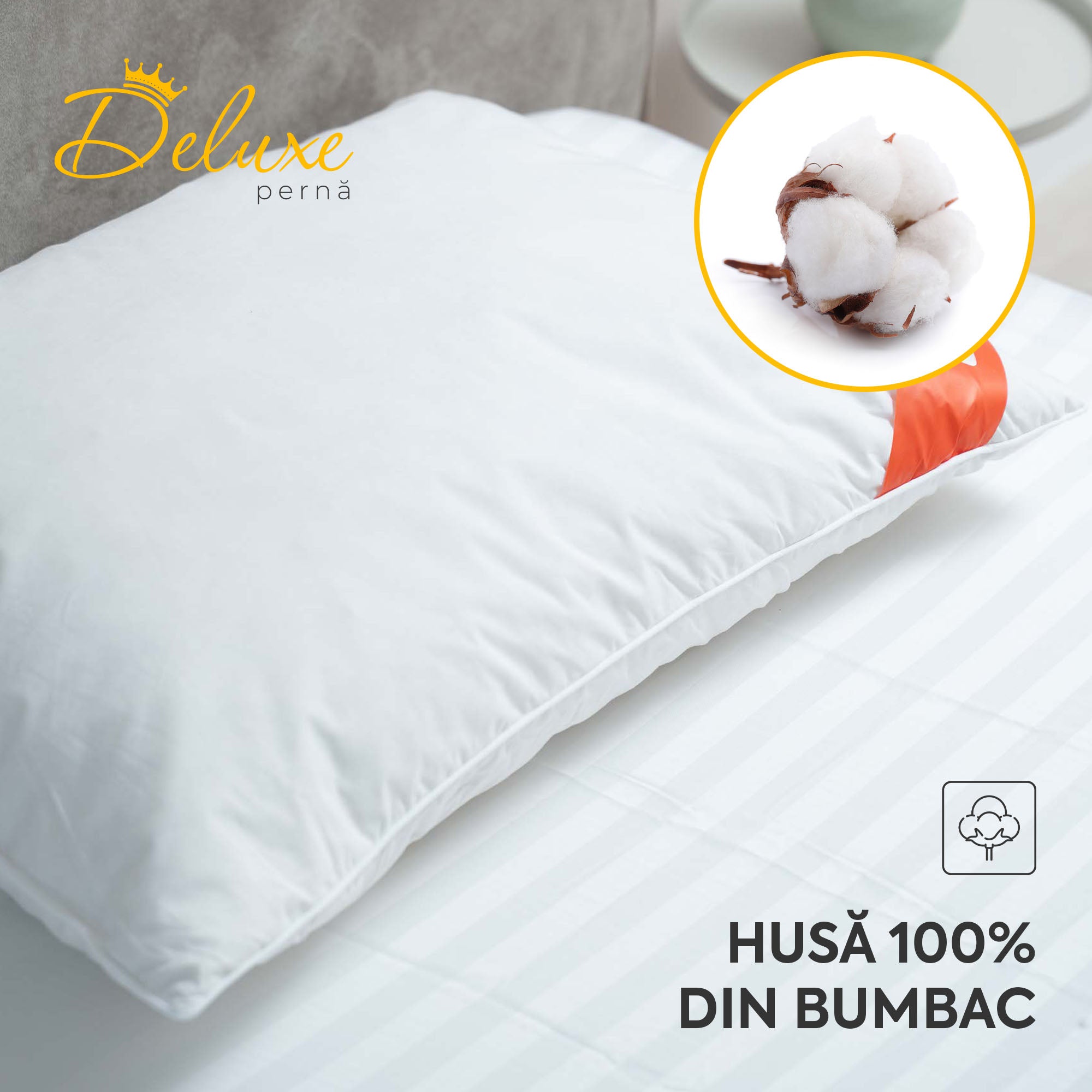 Pernă Deluxe cu pene și puf de gâscă, husă bumbac, 50x70 cm-Pernă-Prestige Home-Prestige Home