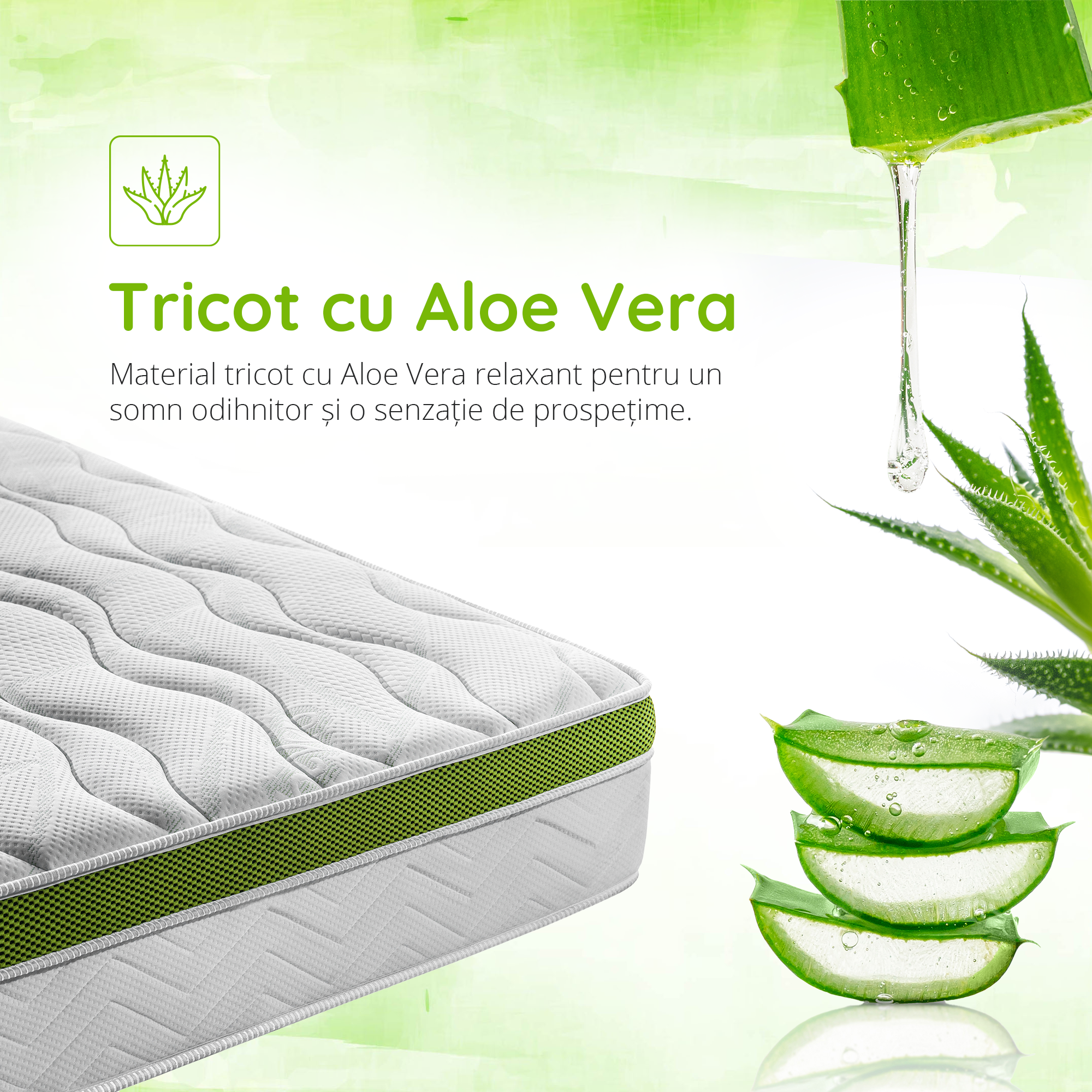 Saltea Ideal Sleep ALOE VERA AIRFLOW MEMORY, Arcuri Bonell, spumă poliuretanică elastică, spumă cu memorie, husă cu aerisire optimă, superortopedică, Grosime 30 cm