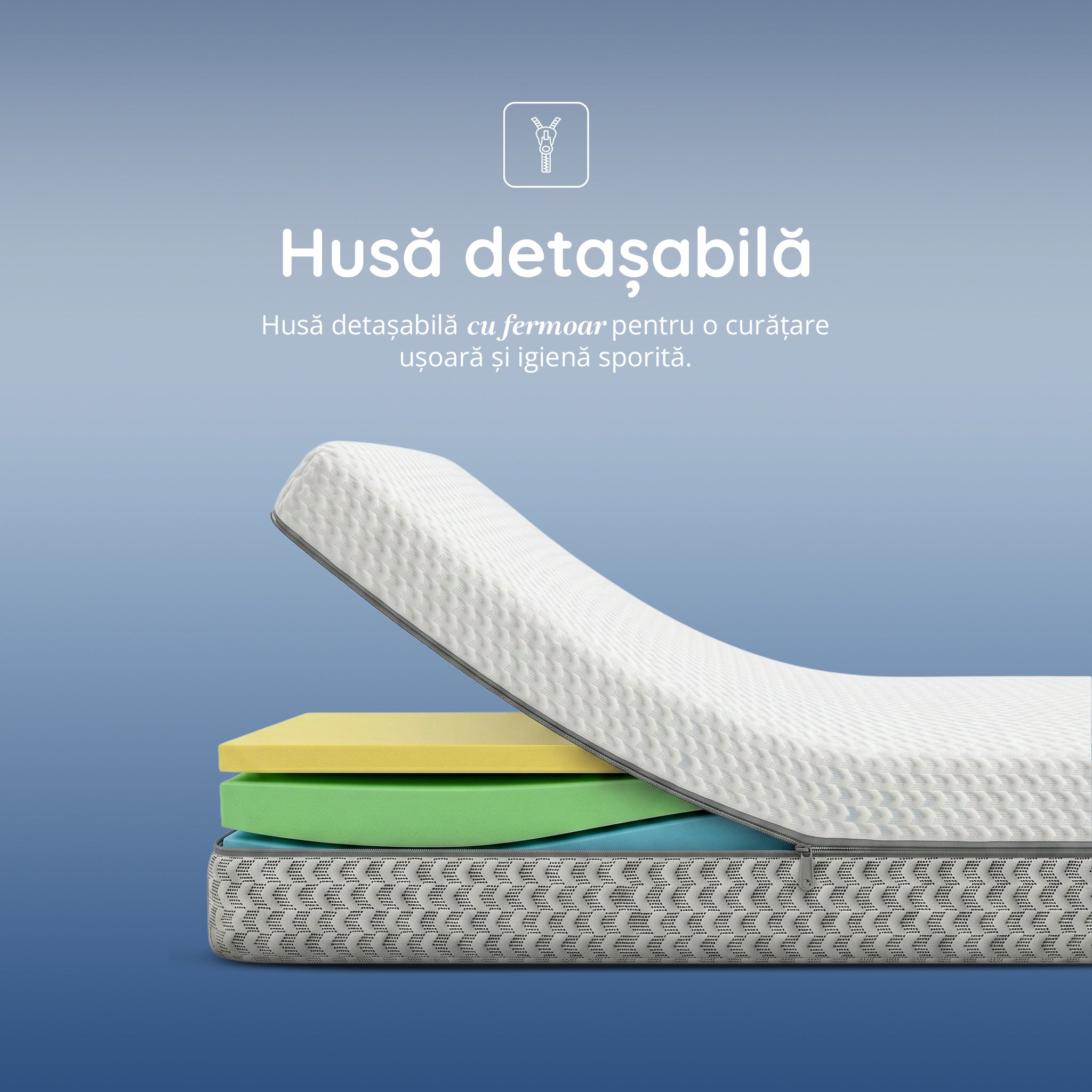 Saltea Ideal Sleep PERFECT COMFORT 4 in 1, spumă poliuretanica de susținere, spumă High Resilience, spumă cu memorie, husă detașabilă și lavabilă, superortopedică, Grosime 22 cm