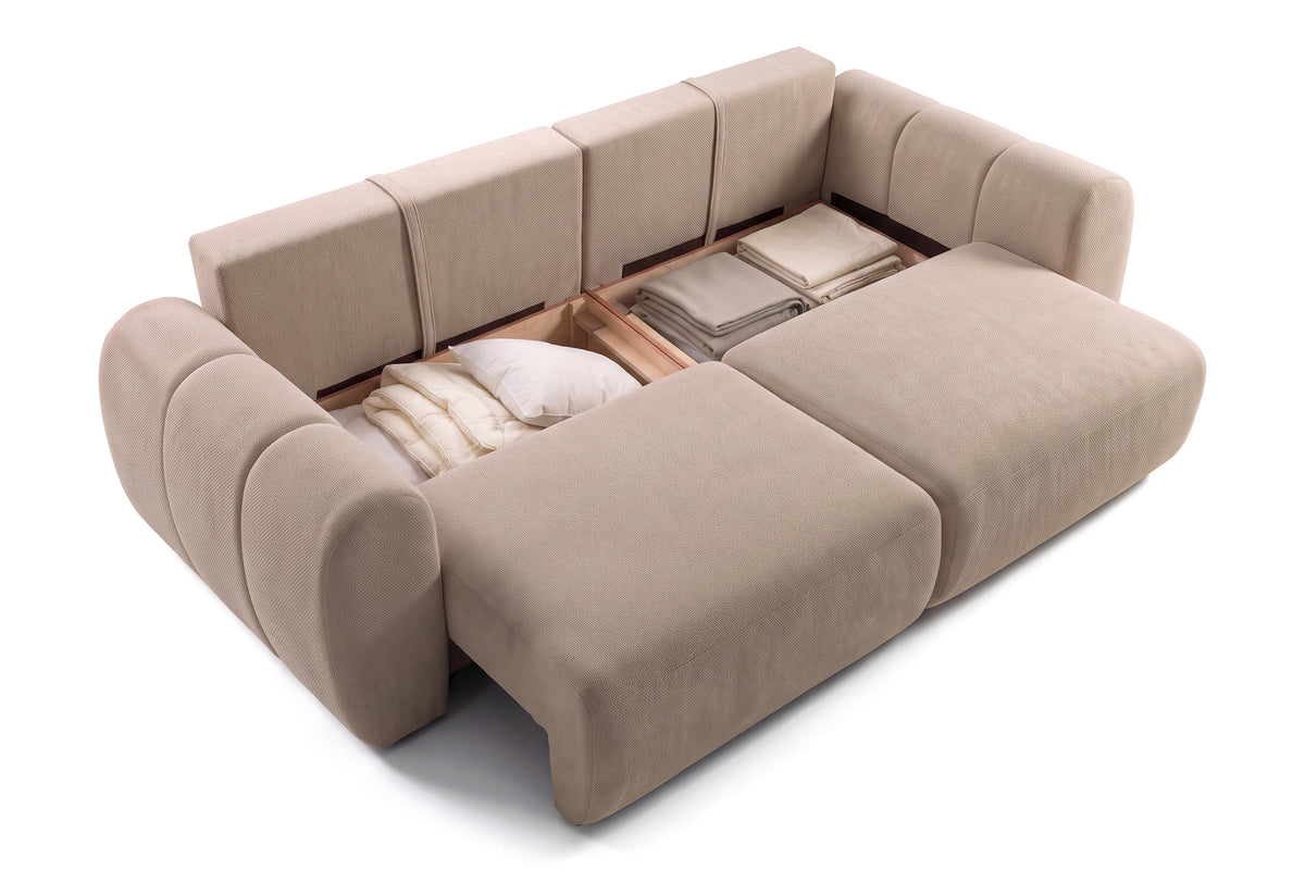 Canapea Extensibilă 3 locuri VERSA, cu 2 lăzi depozitare, 260x110x85 cm, #color_Bej-Loft
