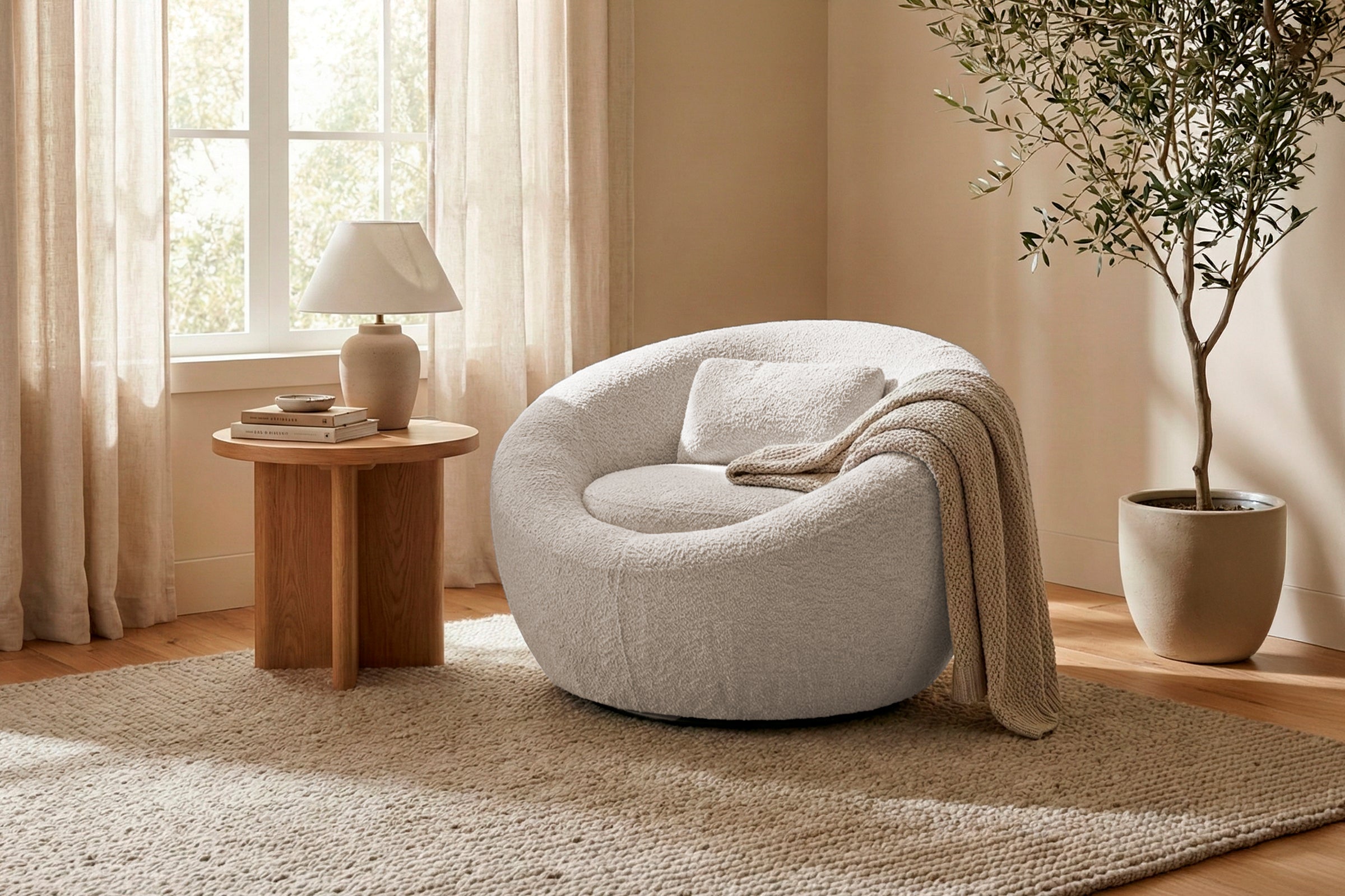 Fotoliu NIDO, suport lombar, 70x70x90 cm, #color_Crem-Anthology