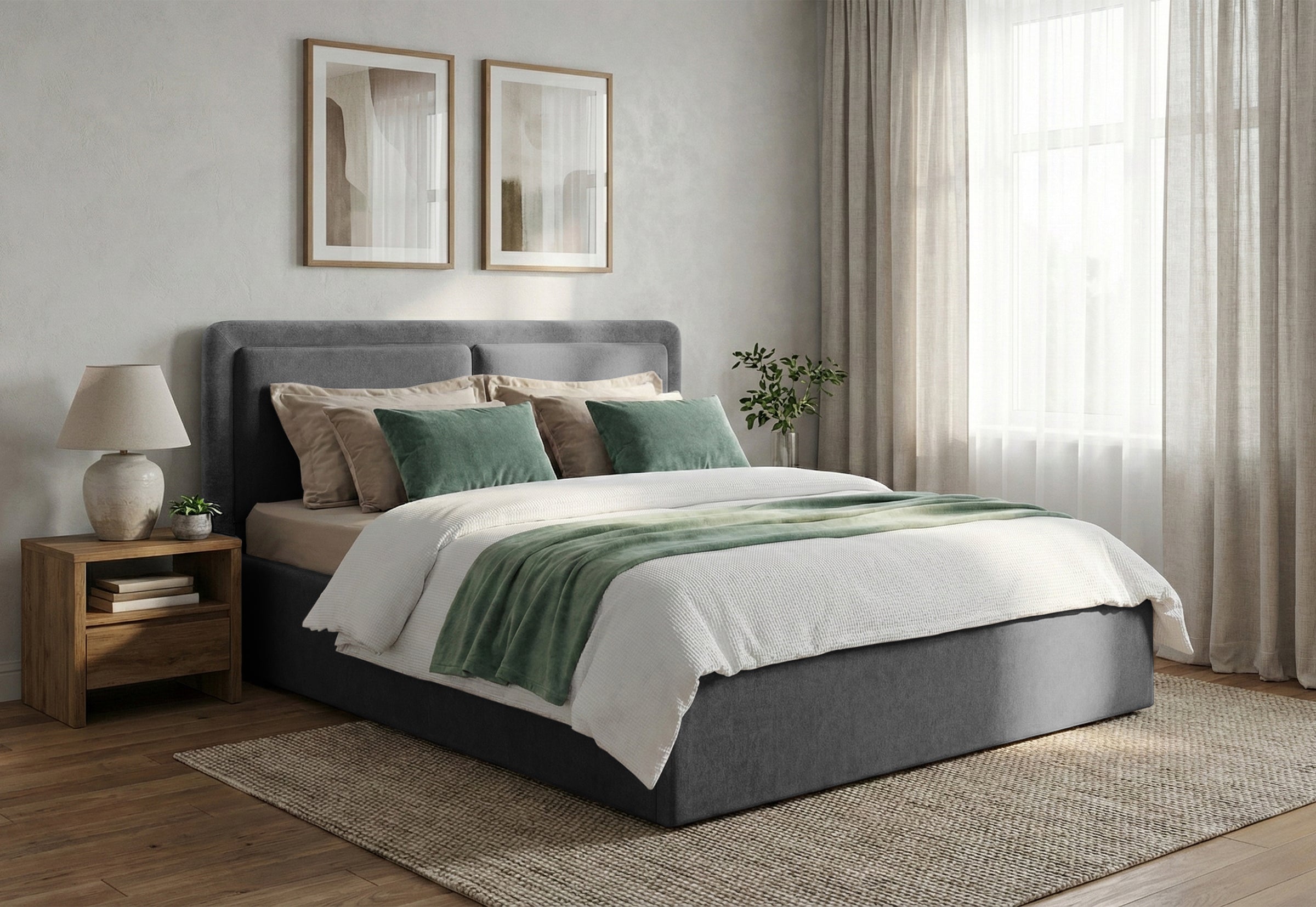 Pat Tapițat PIEMONTE, cu somieră rabatabilă și ladă de depozitare, #color_loft-gri