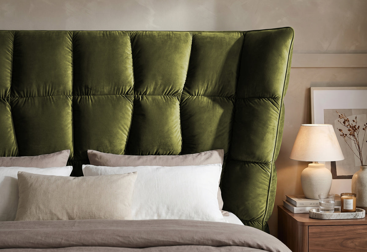 Pat Tapițat Ador, cu somieră fixă, #color_Verde-Olive-Velluto