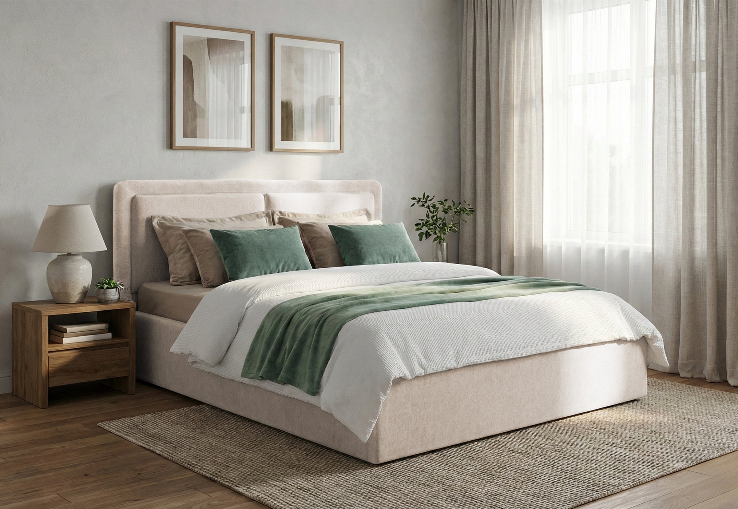 Pat Tapițat PIEMONTE, cu somieră rabatabilă și ladă de depozitare, #color_loft-crem