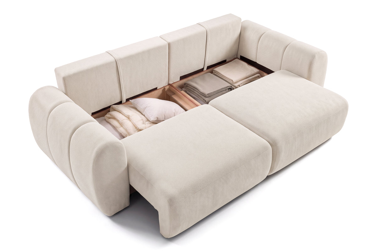 Canapea Extensibilă 3 locuri VERSA, cu 2 lăzi depozitare, 260x110x85 cm, #color_Crem-Loft
