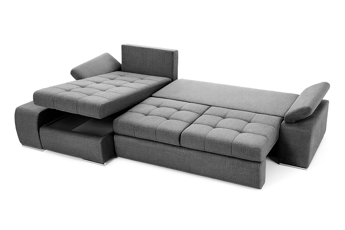 Colțar Extensibil VENETIA, cu ladă de depozitare, variante stânga/dreapta 290x170x80 cm, #color_Gri-Inchis-Memphis