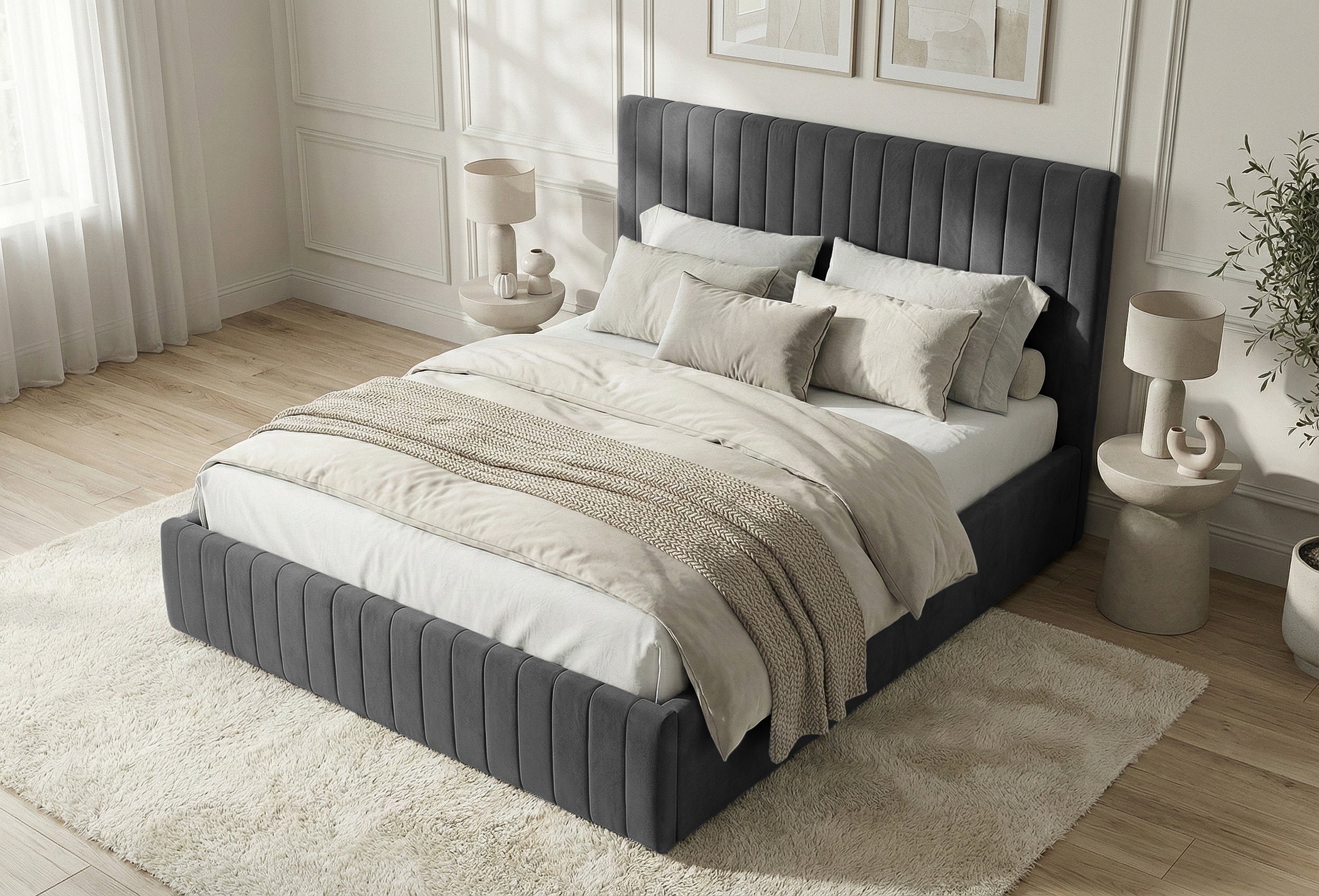 Pat Tapițat Sara, cu somieră rabatabilă și ladă depozitare #color_Gri-Velluto