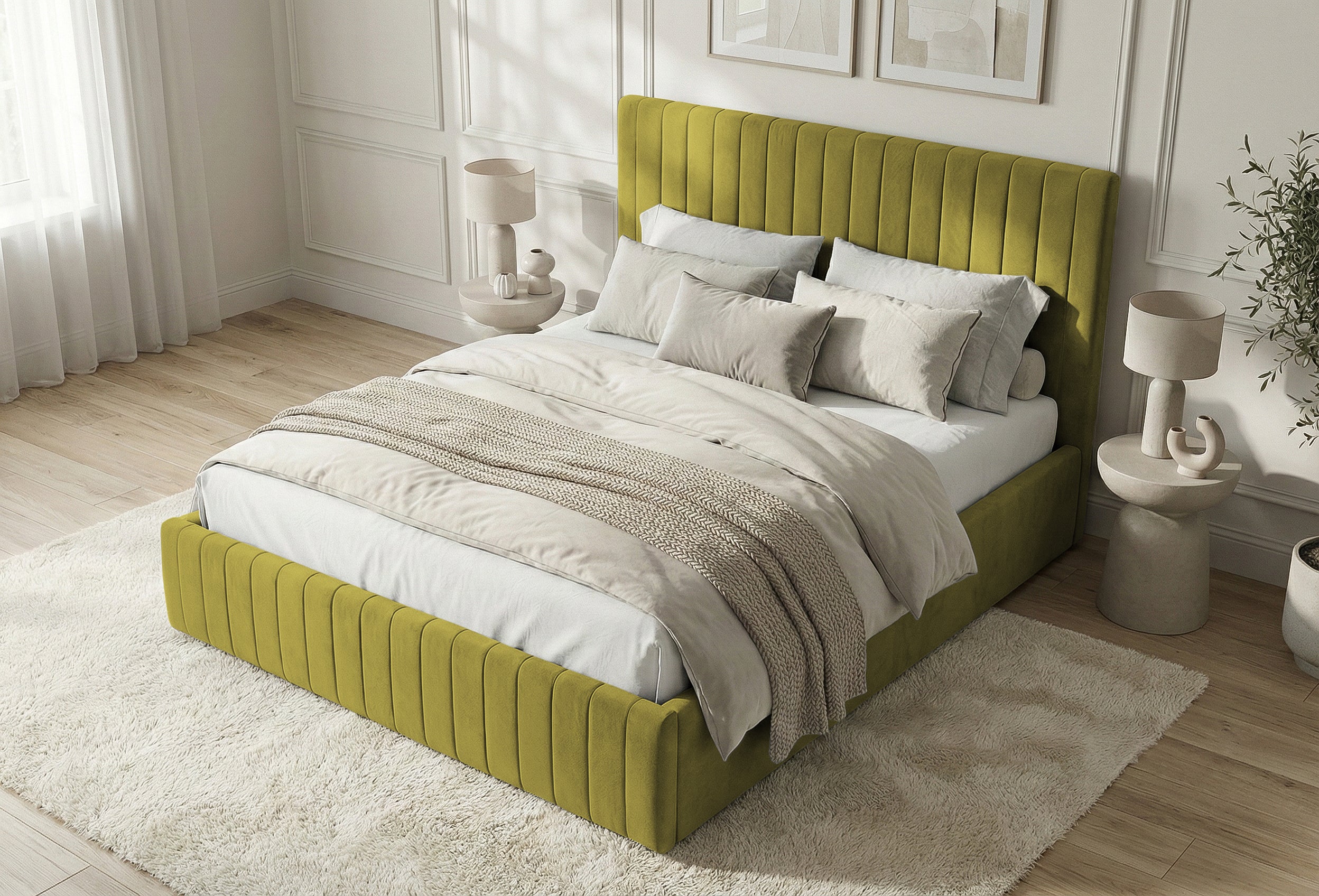 Pat Tapițat Sara, cu somieră rabatabilă și ladă depozitare #color_Verde-Velluto