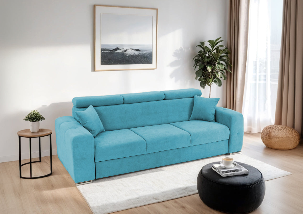 Canapea Extensibila 3 locuri BELLAGIO, cu tetiere, 235x95x85 cm - Prestigehome.ro - Canapea 3 Locuri - Prestige - #color_turcoaz-enjoy