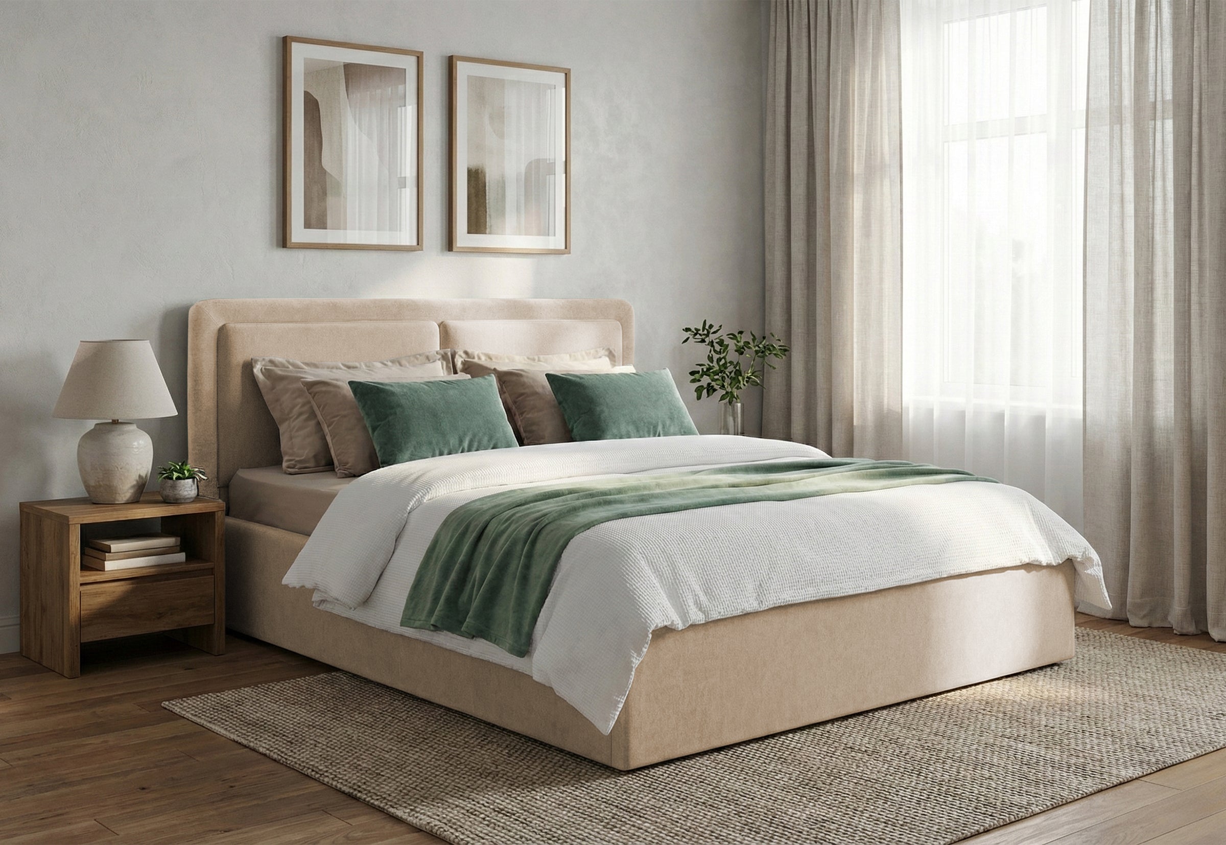 Pat Tapițat PIEMONTE, cu somieră rabatabilă și ladă de depozitare, #color_loft-bej