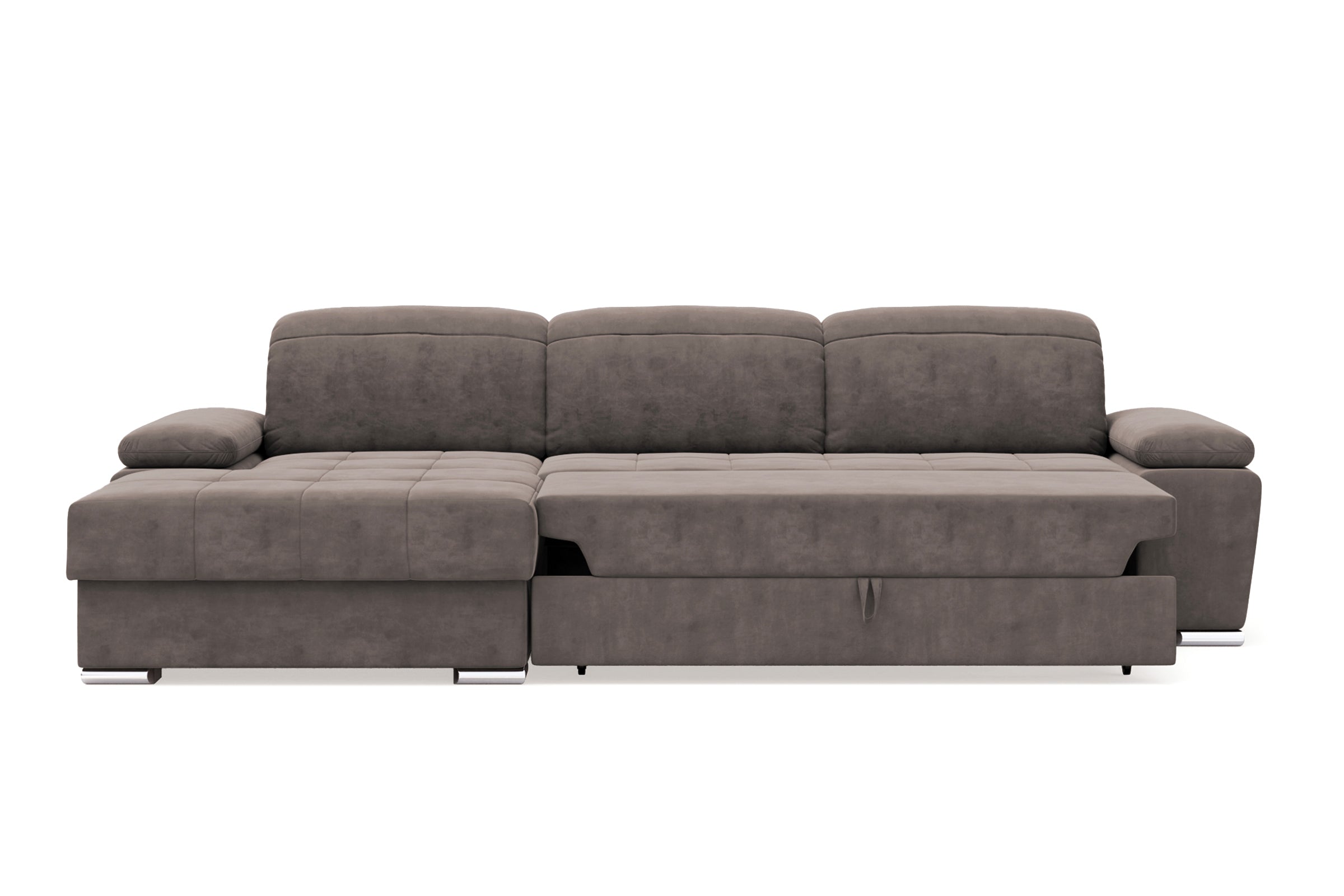 Colțar Extensibil TRENDY, cu ladă de depozitare, cu tetiere reglabile, varianta pe stânga, 295x170x105 cm, taupe