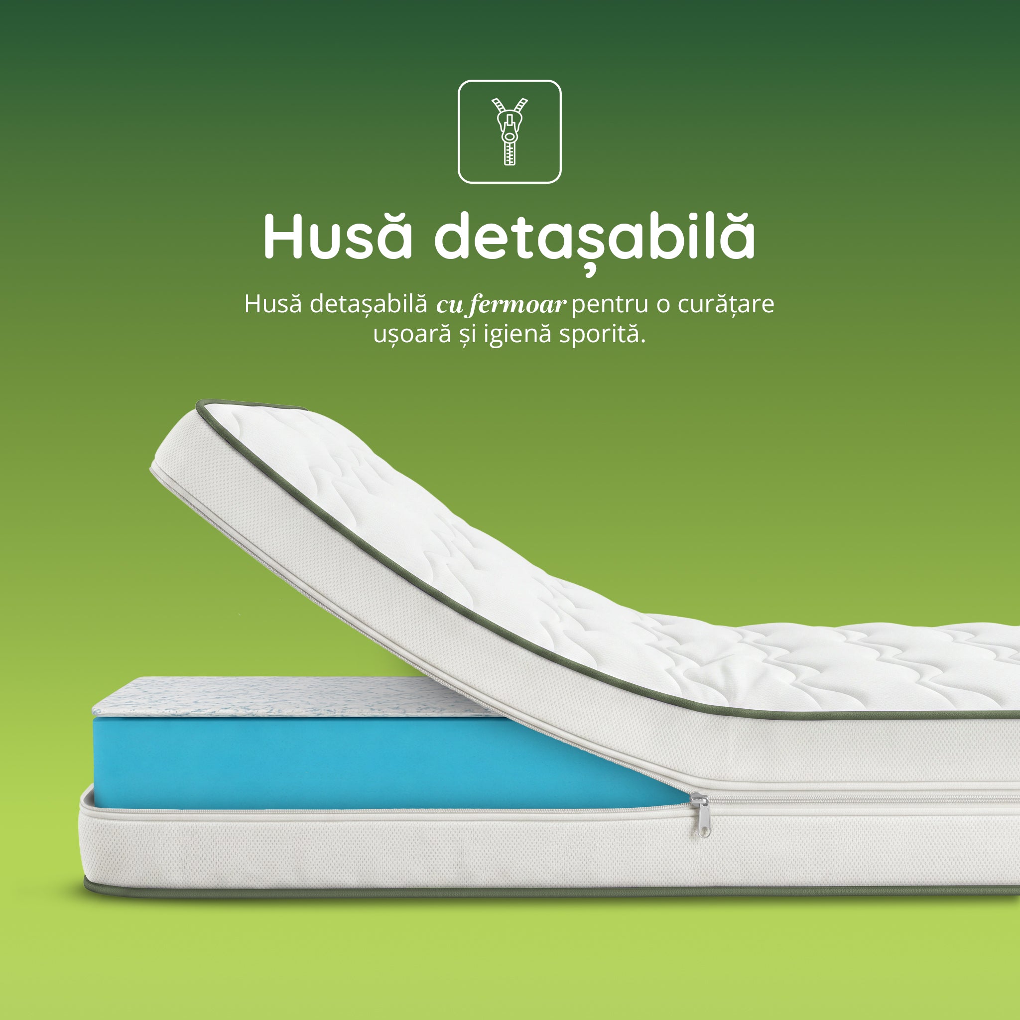 Saltea HYGENE THERAPY, spumă poliuretanică, reversibilă,  husă detașabilă cu fermoar, lavabilă, superortopedică, Grosime 22 cm - Prestige Home