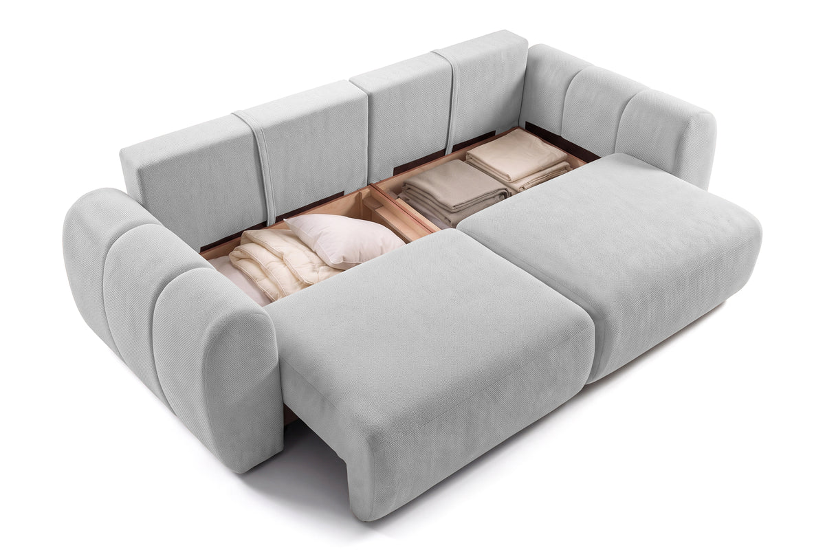 Canapea Extensibilă 3 locuri VERSA, cu 2 lăzi depozitare, 260x110x85 cm, #color_Gri-Deschis-Loft
