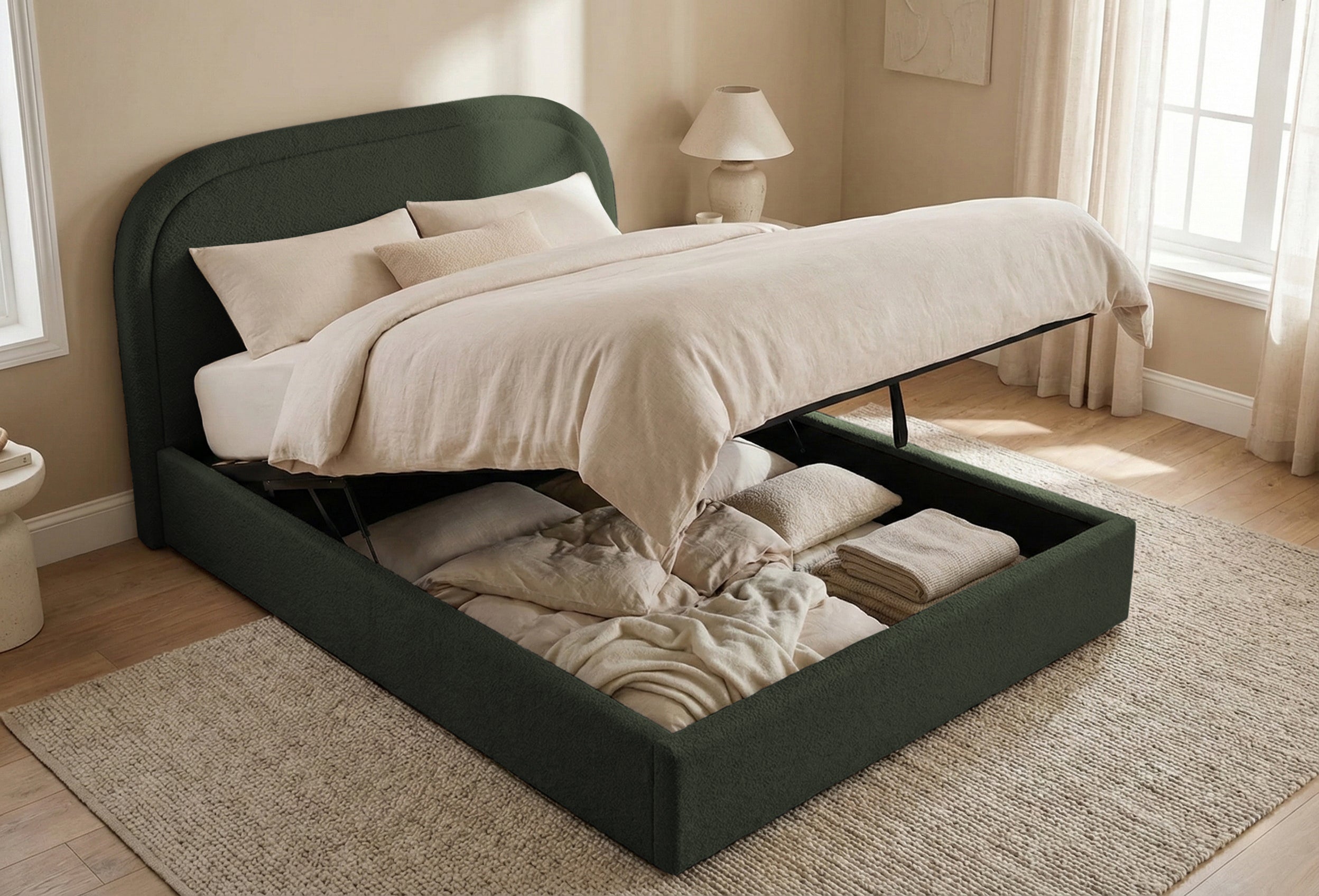 Pat Tapițat Cloud, cu somieră rabatabilă și ladă de depozitare, #color_Anthology-Verde