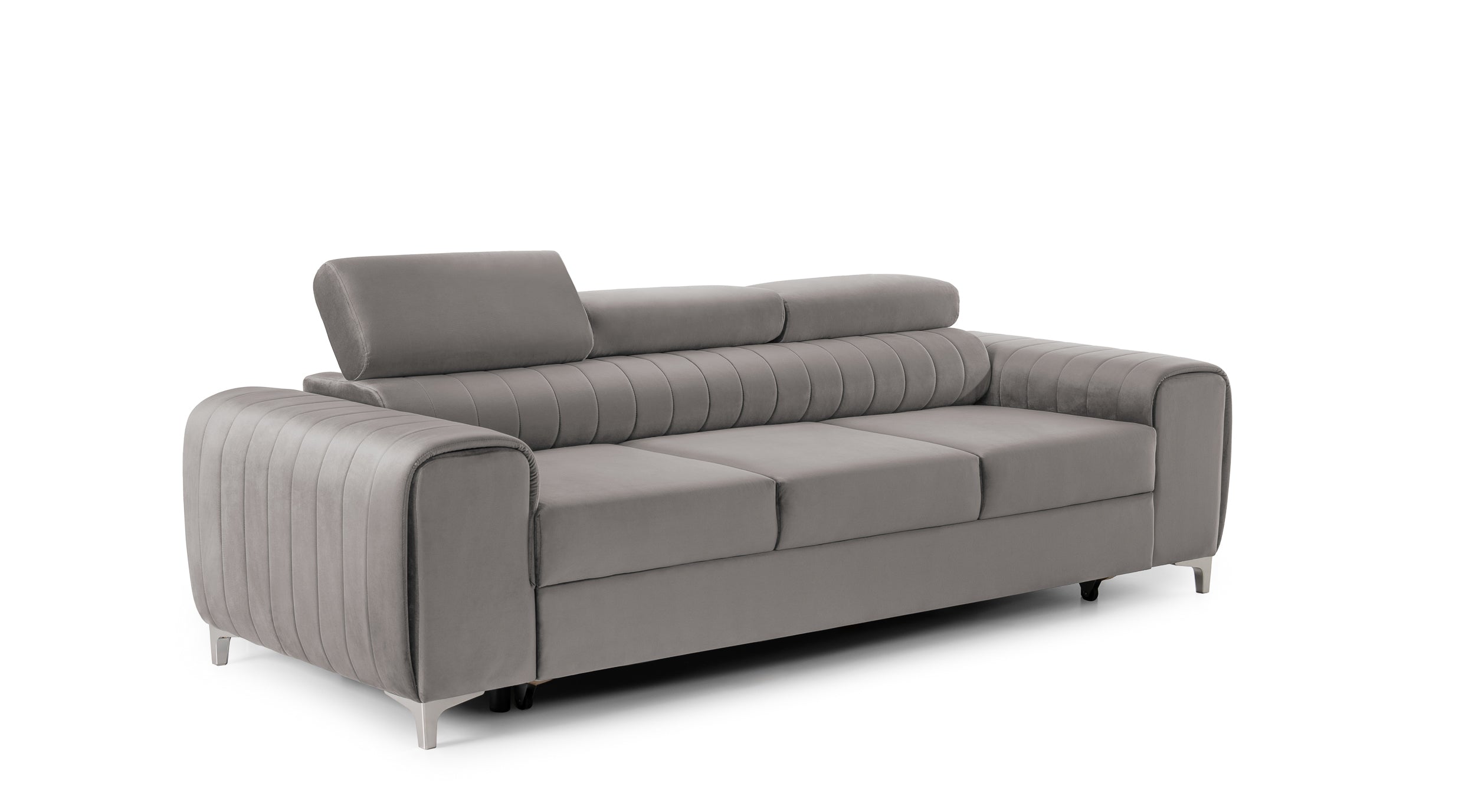 Canapea Extensibilă 3 locuri TIME, cu tetiere reglabile, cu suport lombar, 255x97x94 cm #color_Gri-Silver-Velluto