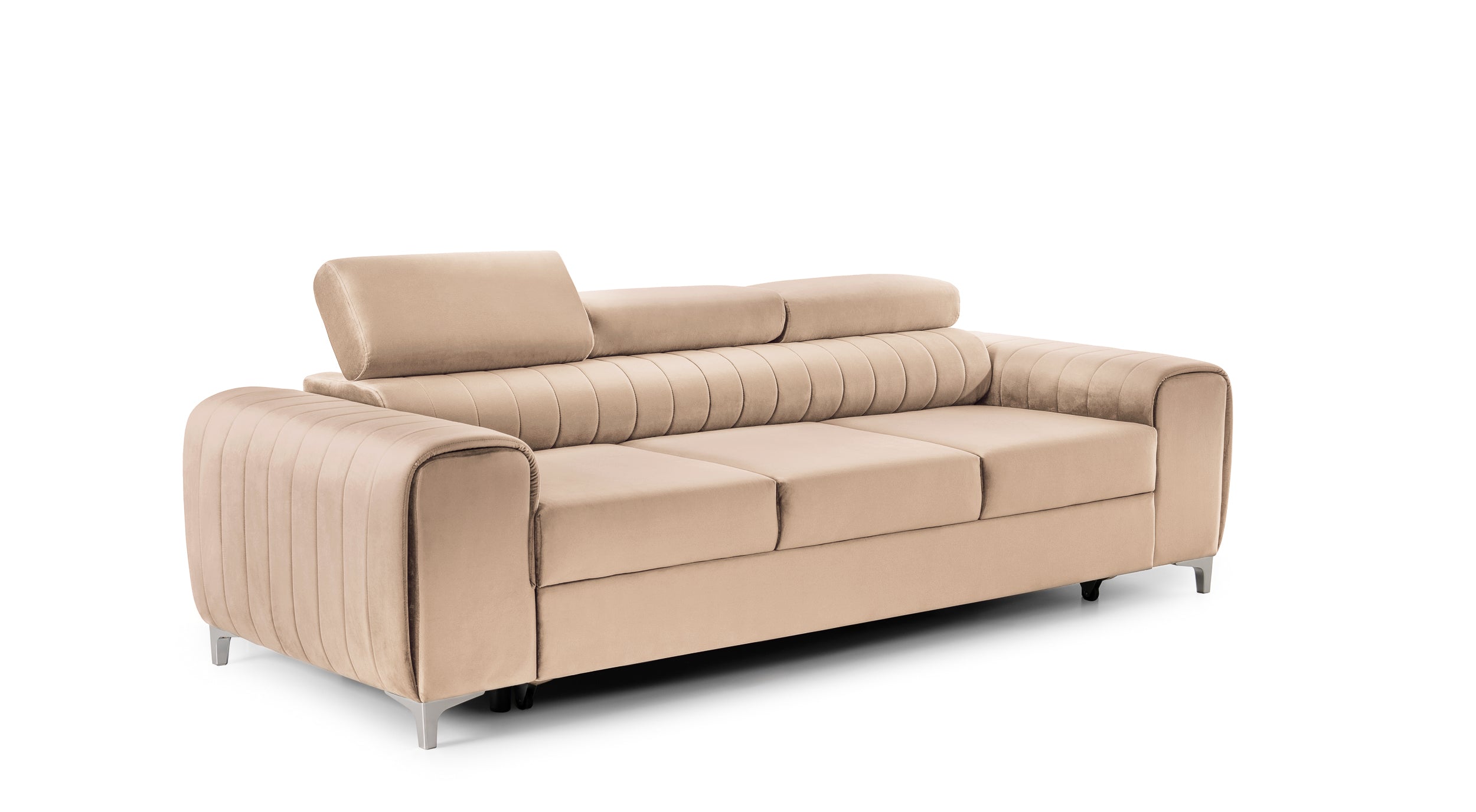 Canapea Extensibilă 3 locuri TIME, cu tetiere reglabile, cu suport lombar, 255x97x94 cm #color_Bej-Velluto